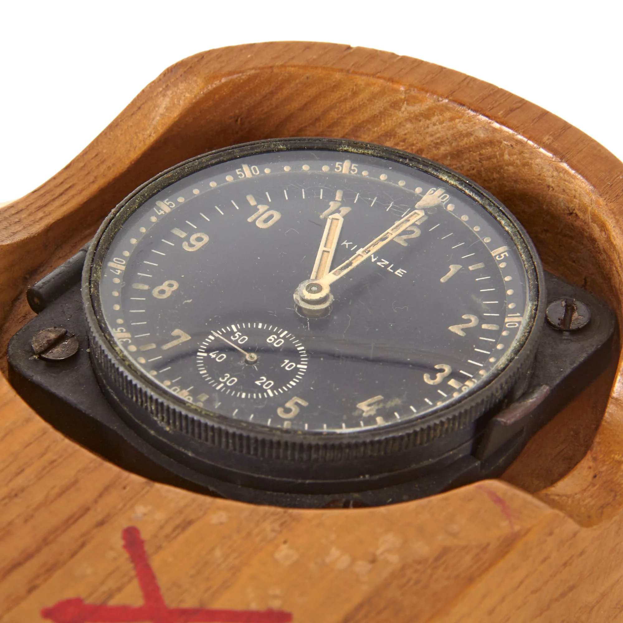 Original German WWII Luftwaffe BoUK2 Eight-Day Clock for Heinkel HE 111 by Kienzle Mounted in Named G.I. Souvenir Stand - Lt. L.D. Curley - Non-Functional — image 10