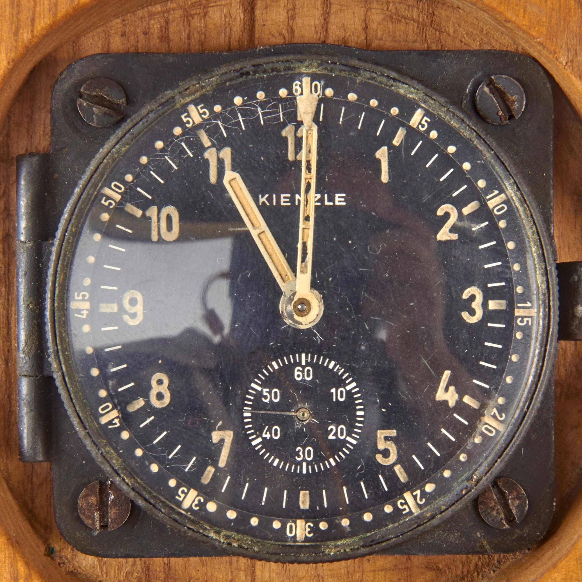 Original German WWII Luftwaffe BoUK2 Eight-Day Clock for Heinkel HE 111 by Kienzle Mounted in Named G.I. Souvenir Stand - Lt. L.D. Curley - Non-Functional — image 11