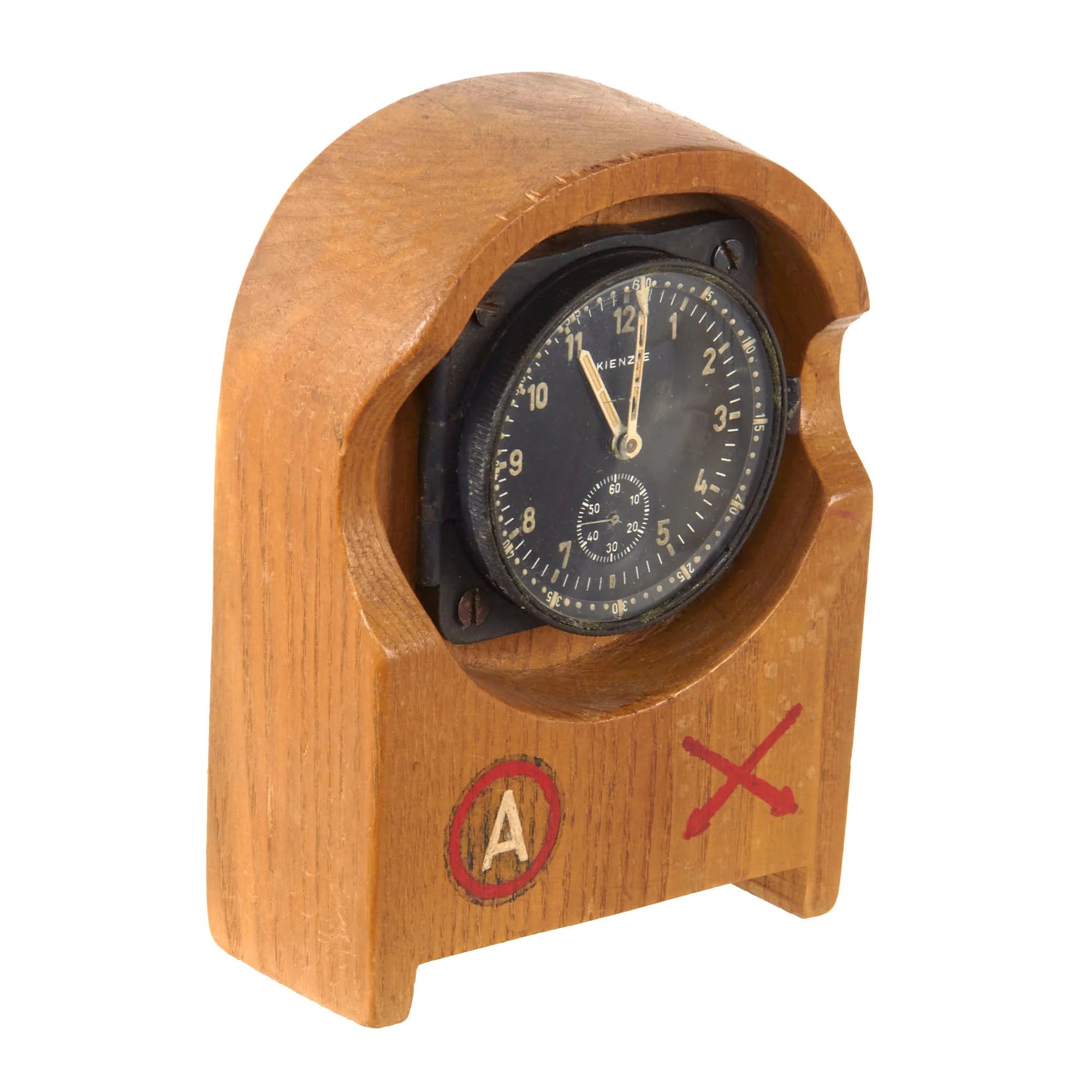 Original German WWII Luftwaffe BoUK2 Eight-Day Clock for Heinkel HE 111 by Kienzle Mounted in Named G.I. Souvenir Stand - Lt. L.D. Curley - Non-Functional — image 6