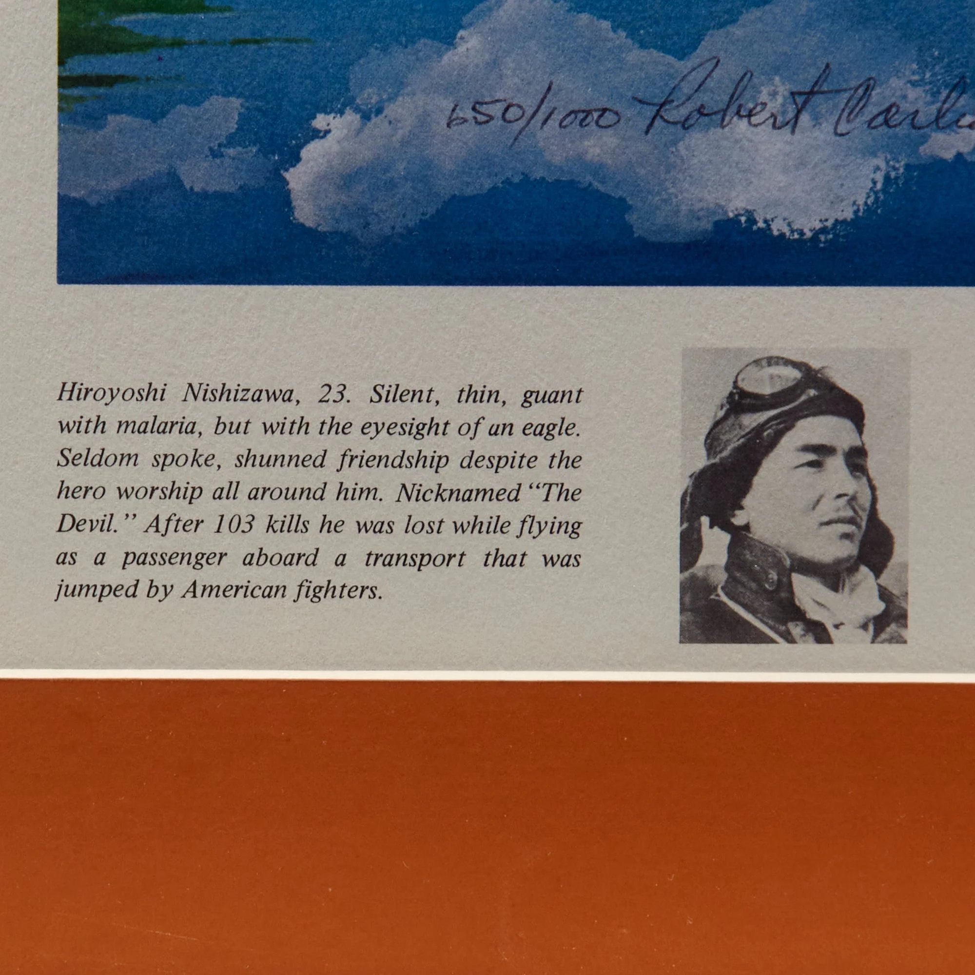 Original Signed Limited Edition Print: Framed Saburō Sakai by Robert Carlin Signed by Saburo Sakai - 650/1000 - 22¼ x 26¼' — image 4