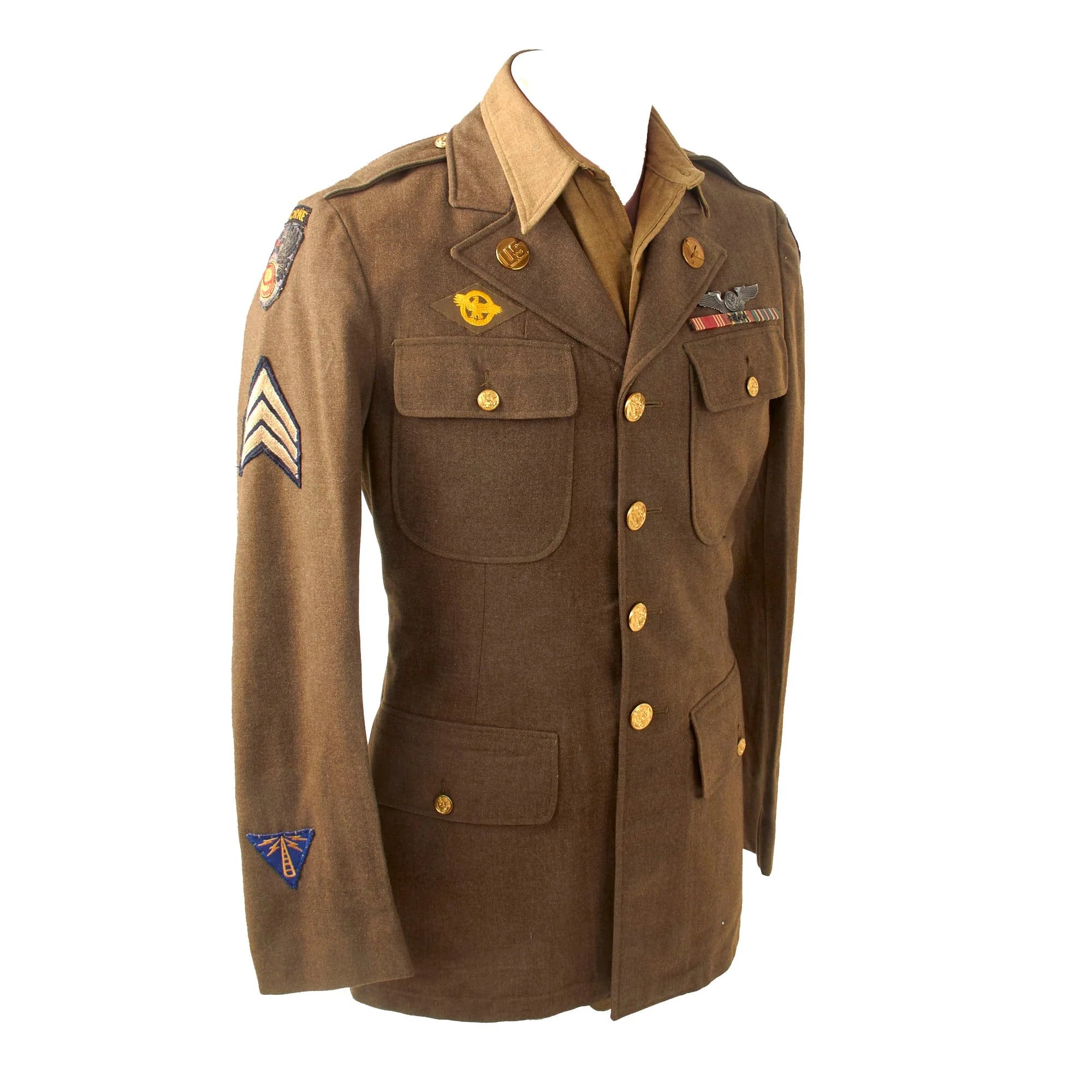 Original U.S. WWII 9th Air Force Airborne Troop Carrier Communications Specialist Uniform Jacket & Shirt with Aircrew Wings and Bullion Patch — image 15