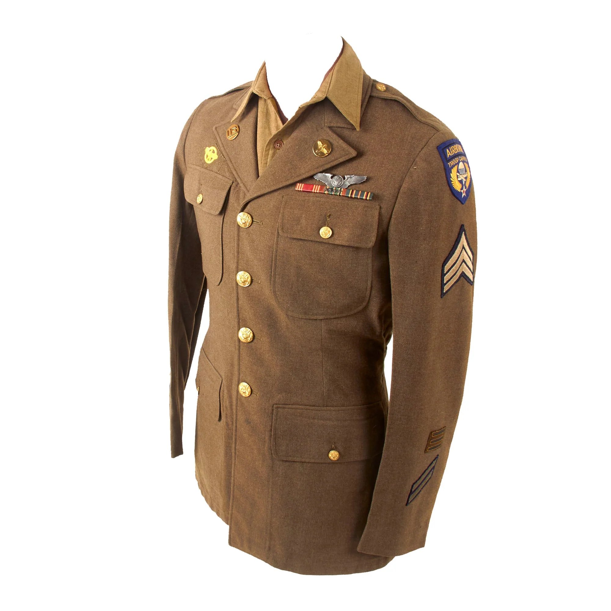 Original U.S. WWII 9th Air Force Airborne Troop Carrier Communications Specialist Uniform Jacket & Shirt with Aircrew Wings and Bullion Patch — image 3