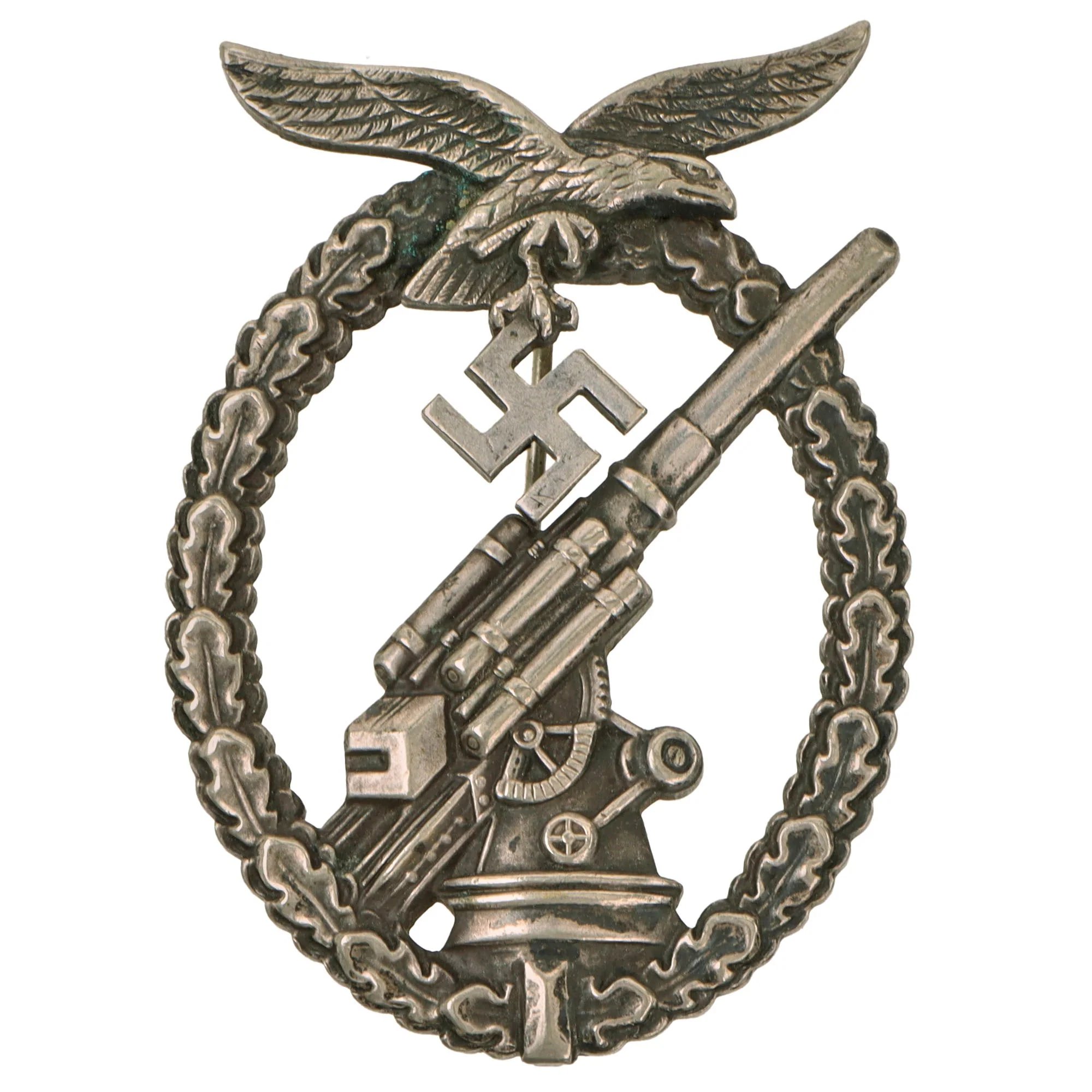 Original German WWII Early Tombak Luftwaffe Anti-Aircraft Flak Battle Badge - Unmarked — image 2