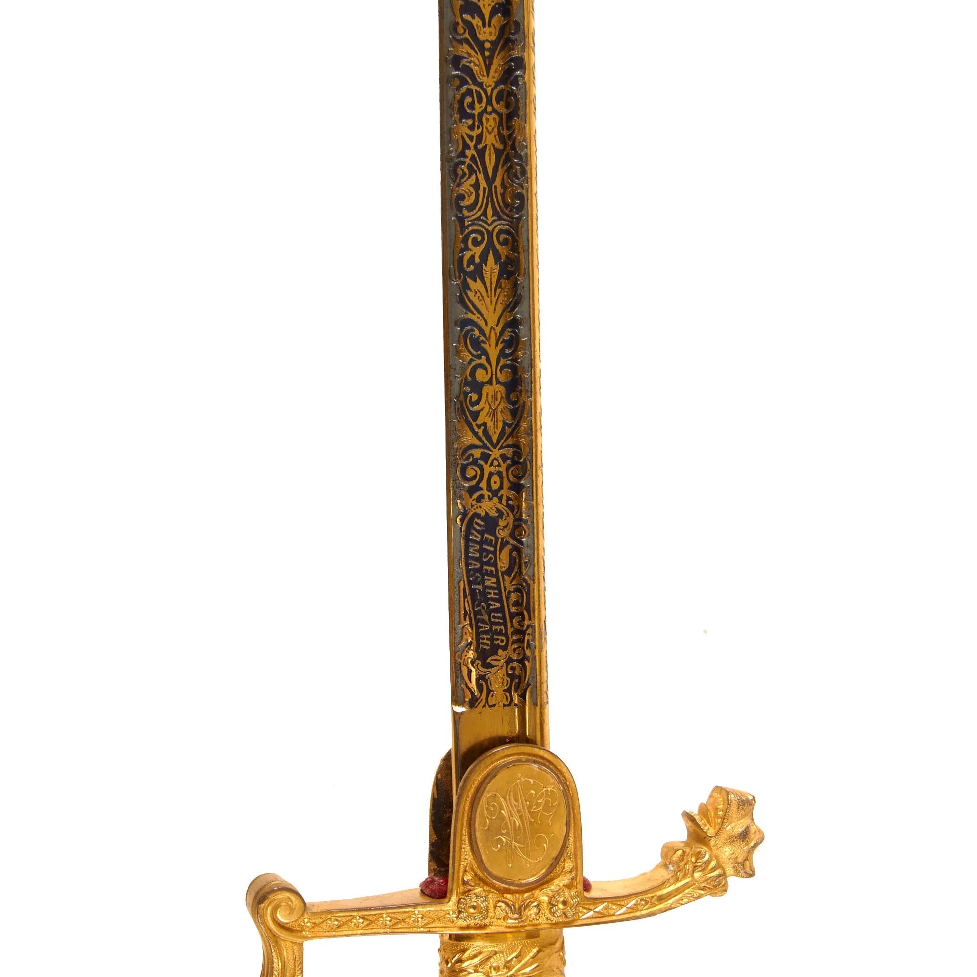 Original Imperial German WWI Outstanding Triple-Etched Damascus Steel Artillery Officer's Sword with Gold-Inlay & Fire-Bluing by Weyersberg Kirschbaum & Cie - Dated 1895 — image 12