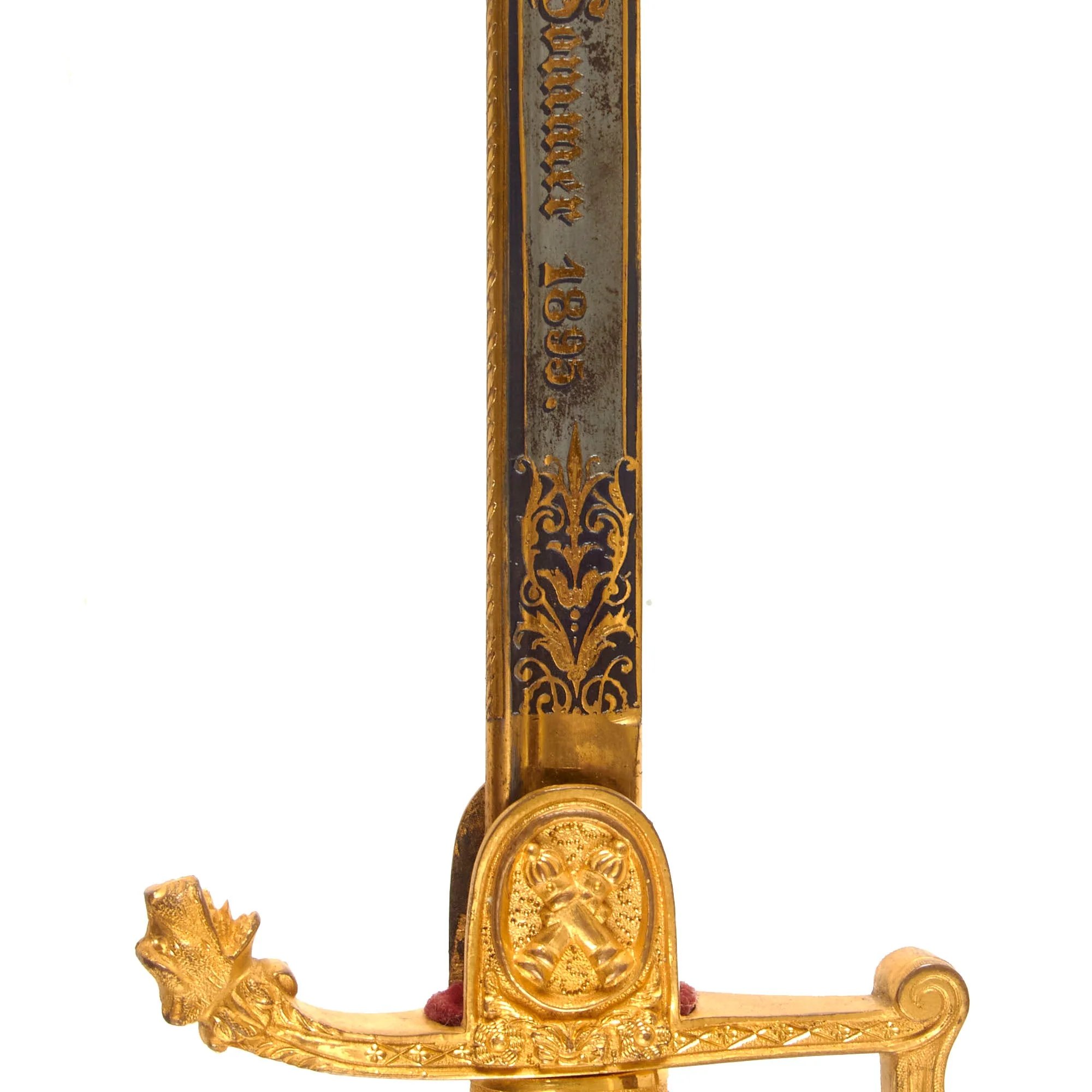 Original Imperial German WWI Outstanding Triple-Etched Damascus Steel Artillery Officer's Sword with Gold-Inlay & Fire-Bluing by Weyersberg Kirschbaum & Cie - Dated 1895 — image 15