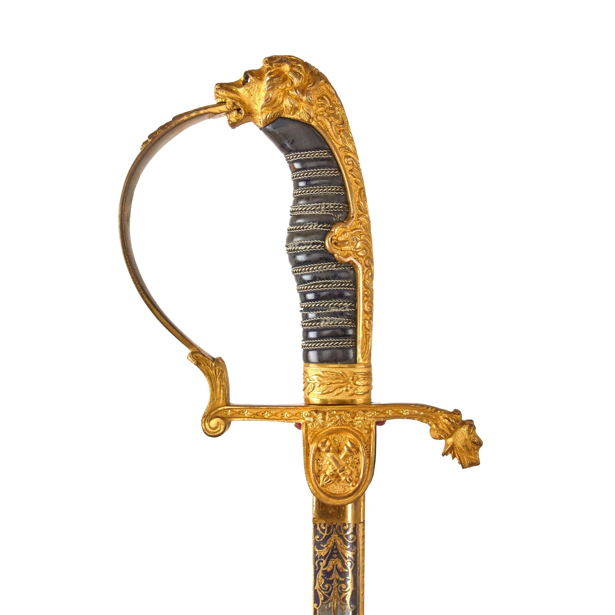 Original Imperial German WWI Outstanding Triple-Etched Damascus Steel Artillery Officer's Sword with Gold-Inlay & Fire-Bluing by Weyersberg Kirschbaum & Cie - Dated 1895 — image 6