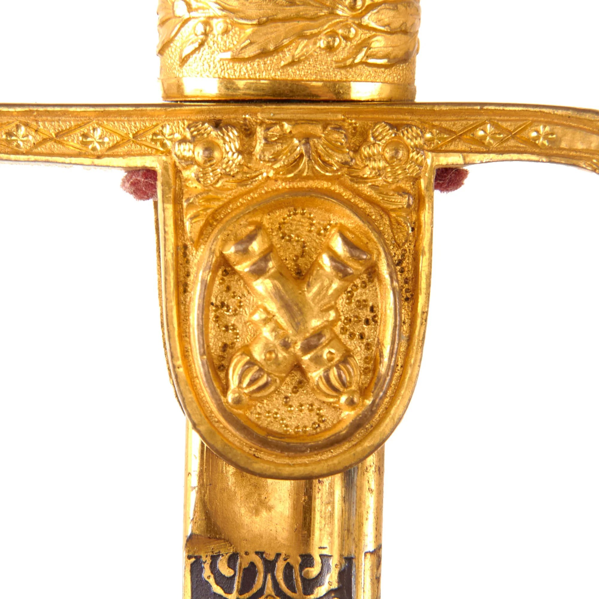 Original Imperial German WWI Outstanding Triple-Etched Damascus Steel Artillery Officer's Sword with Gold-Inlay & Fire-Bluing by Weyersberg Kirschbaum & Cie - Dated 1895 — image 7