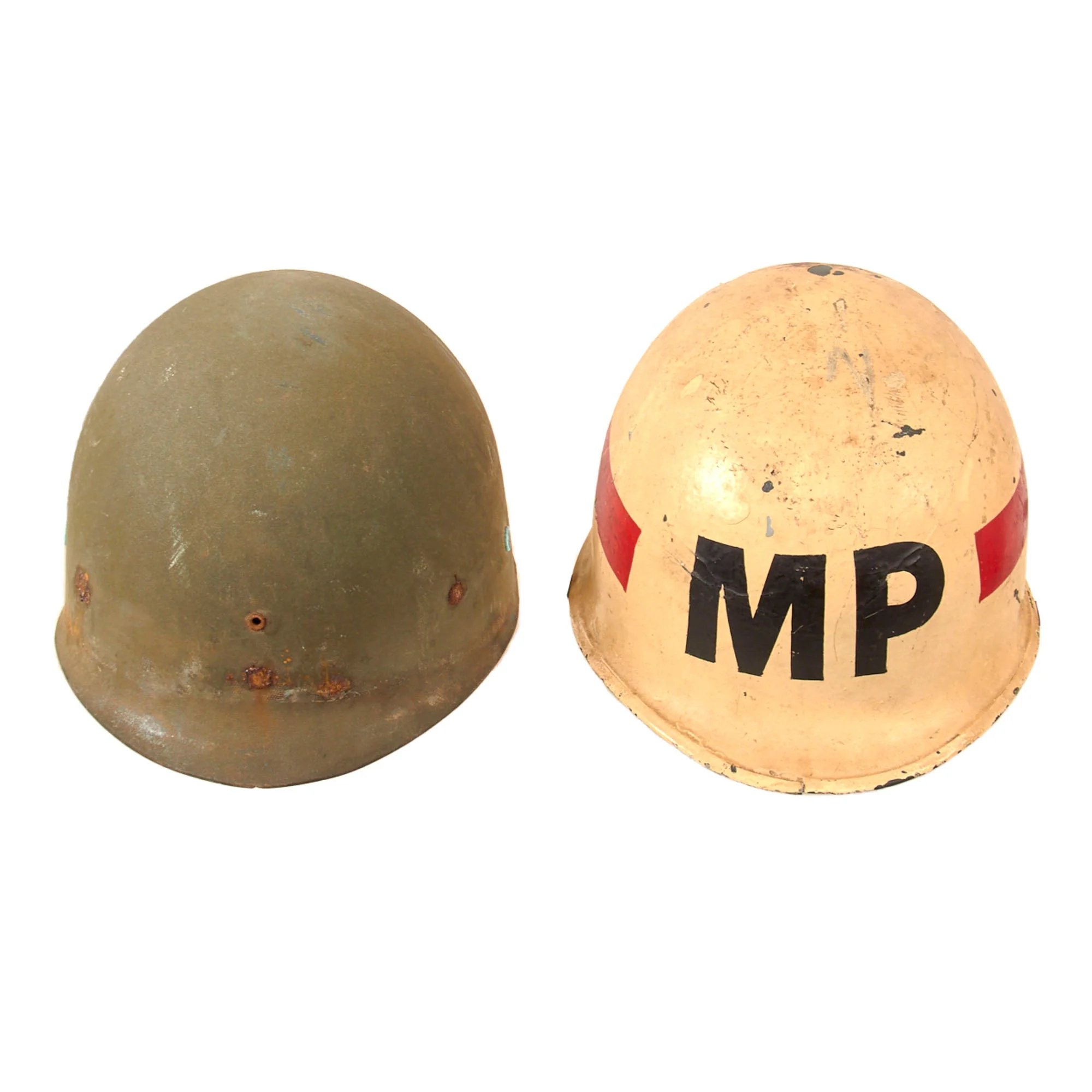 Original U.S. WWII USMC Marine Ship Detachment Military Police Painted Front Seam Swivel Bale M1 Helmet with Liner — image 11