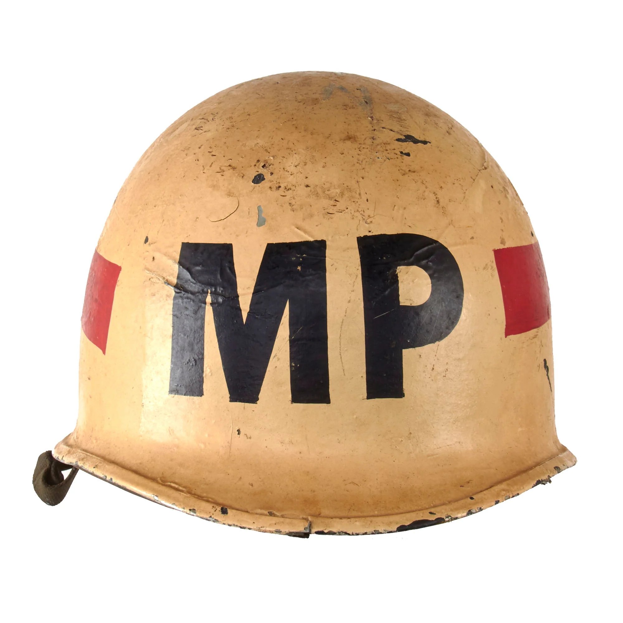 Original U.S. WWII USMC Marine Ship Detachment Military Police Painted Front Seam Swivel Bale M1 Helmet with Liner — image 2