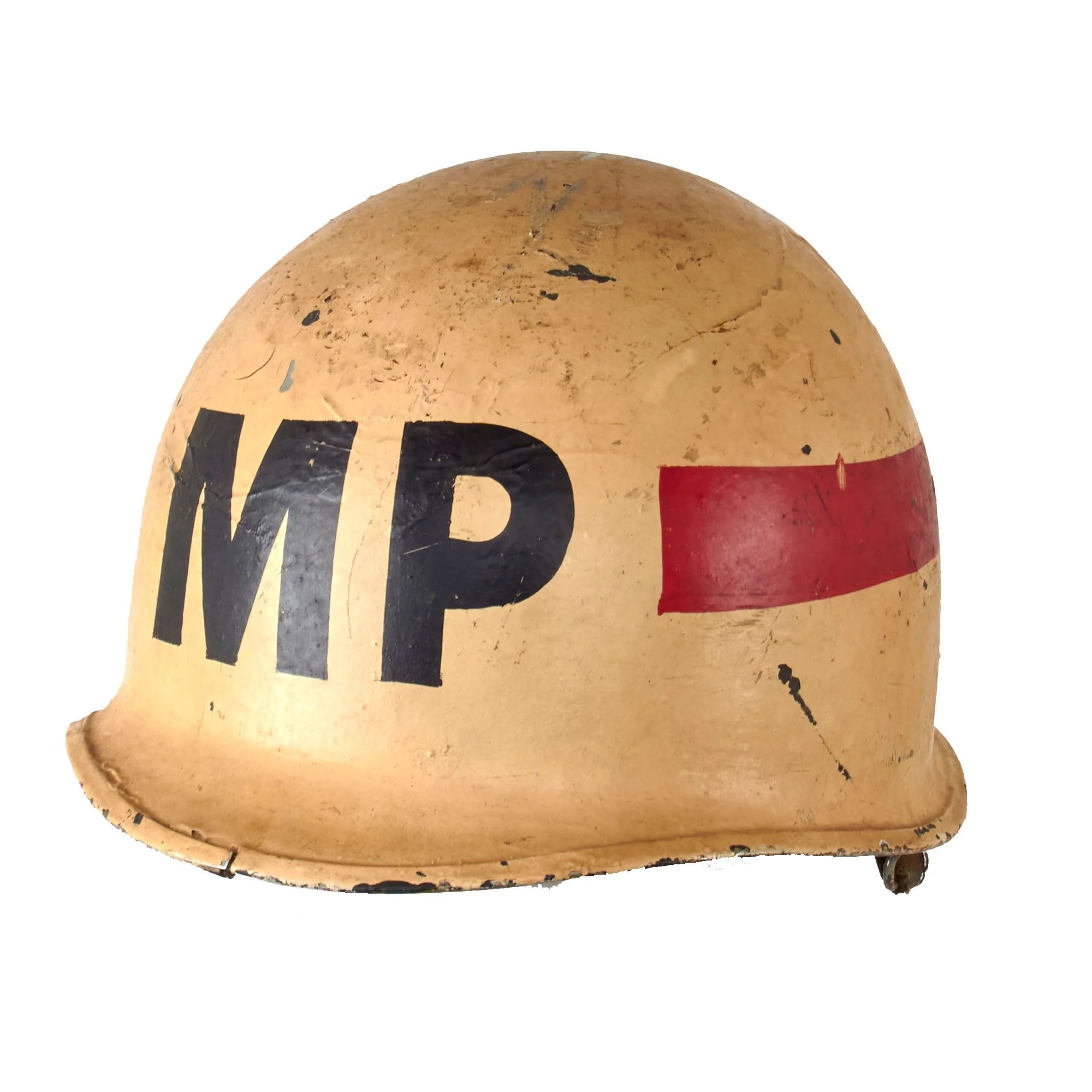 Original U.S. WWII USMC Marine Ship Detachment Military Police Painted Front Seam Swivel Bale M1 Helmet with Liner — image 4