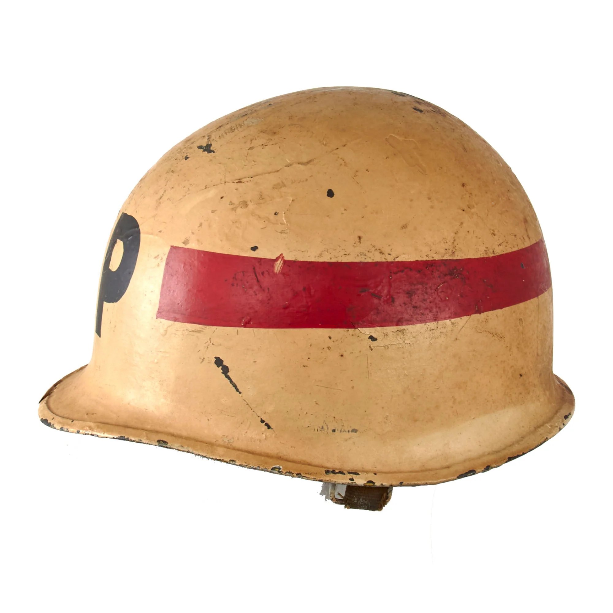 Original U.S. WWII USMC Marine Ship Detachment Military Police Painted Front Seam Swivel Bale M1 Helmet with Liner — image 5