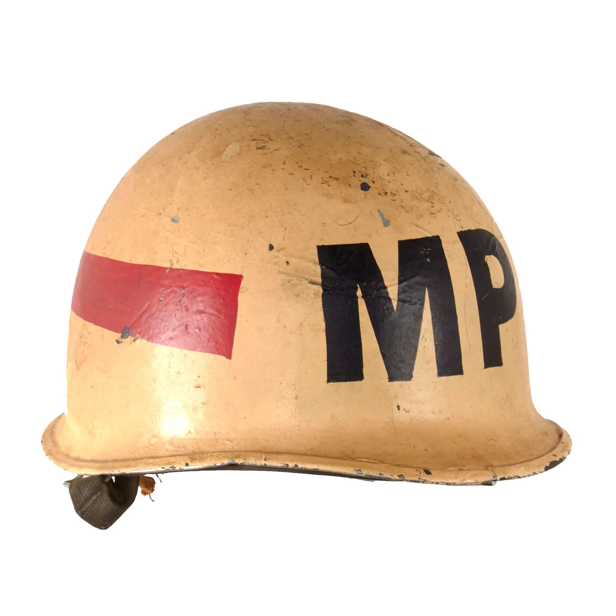Original U.S. WWII USMC Marine Ship Detachment Military Police Painted Front Seam Swivel Bale M1 Helmet with Liner — image 8