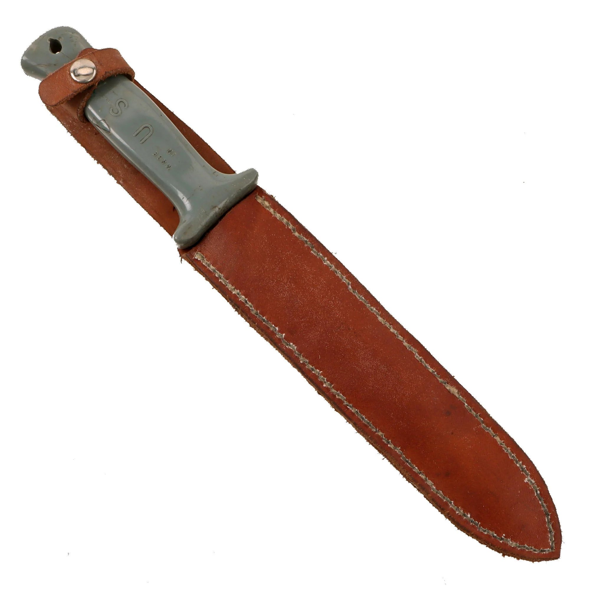 Original U.S. WWII Cut Down M1913 'Patton' Saber Fighting Knife by the Anderson Knife Company of Glendale, California with Leather Sheath - From Collection of American Edged Weapon Museum — image 3