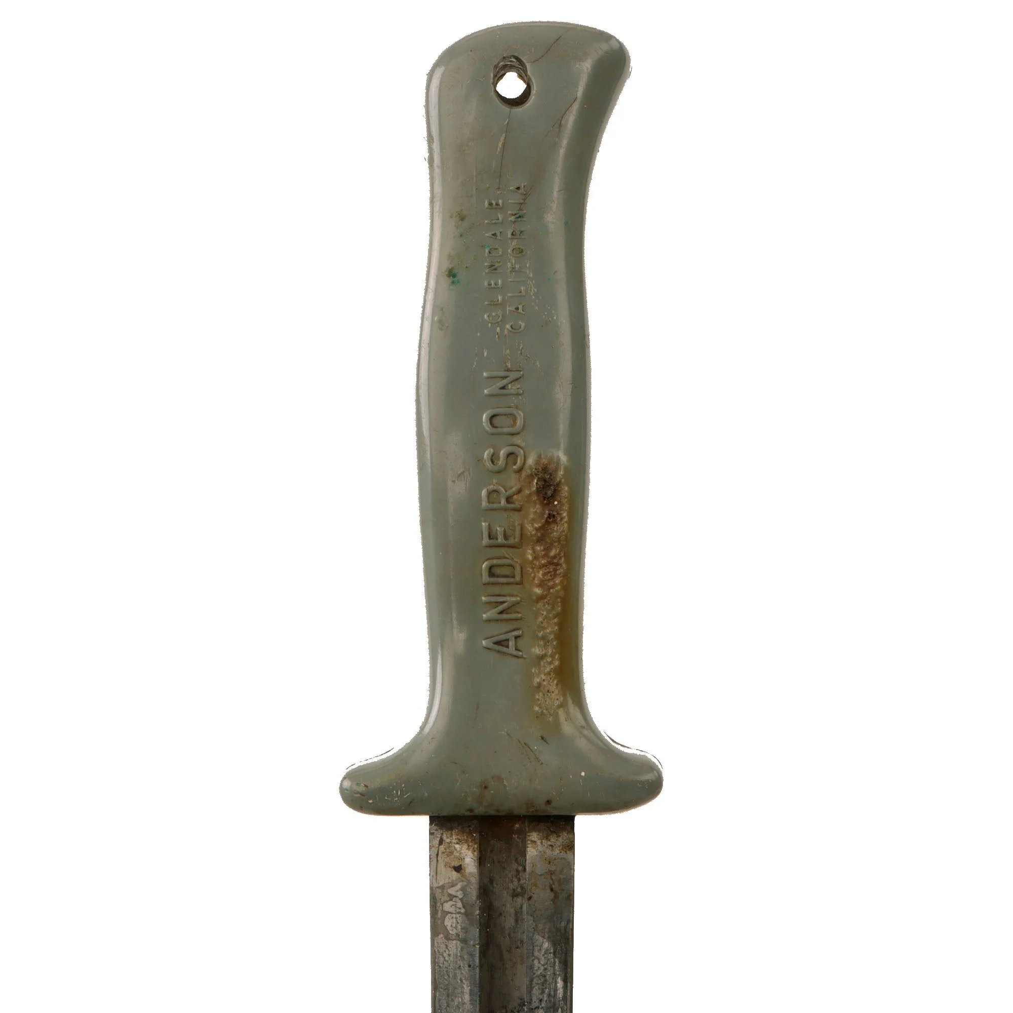 Original U.S. WWII Cut Down M1913 'Patton' Saber Fighting Knife by the Anderson Knife Company of Glendale, California with Leather Sheath - From Collection of American Edged Weapon Museum — image 7