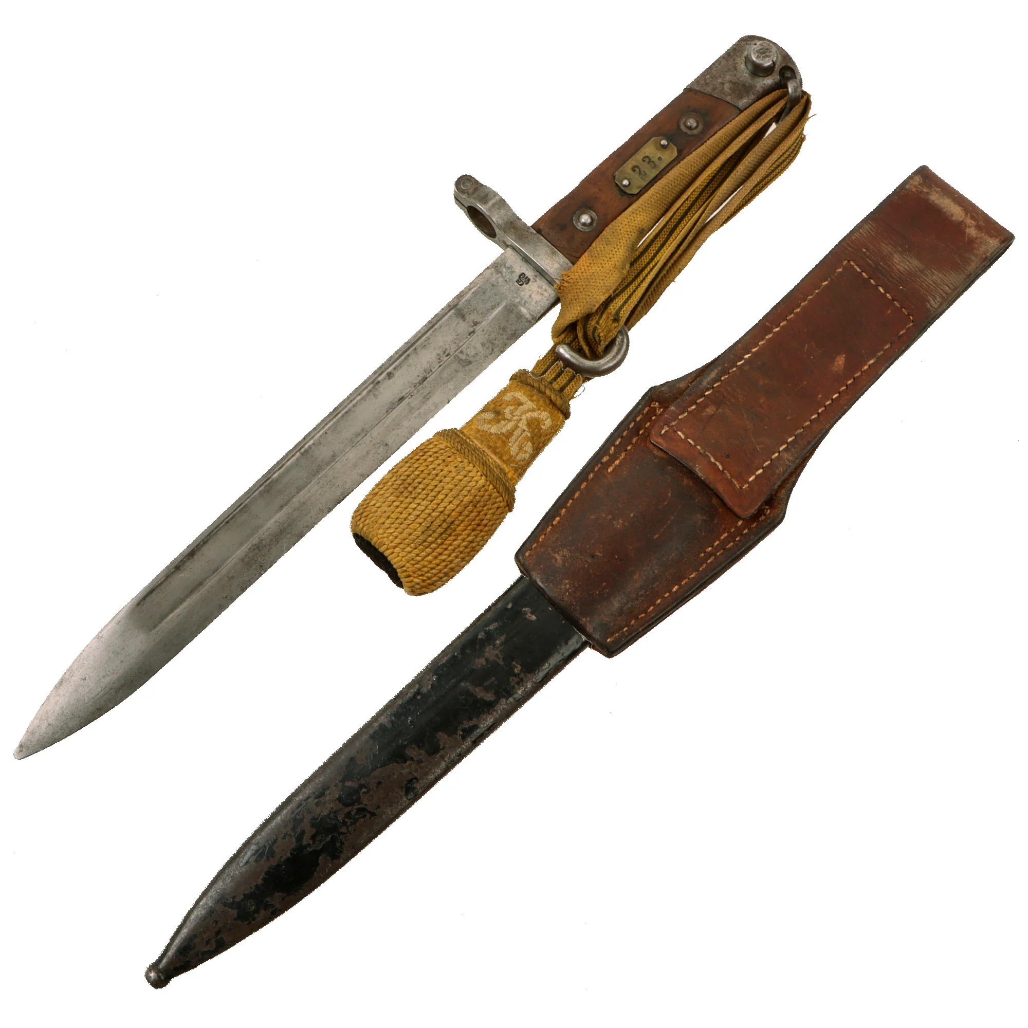 Original Austrian WWI Mannlicher M1890 NCO Bayonet by ŒWG Steyr with Hook Quillon, Scabbard, Frog & Troddle Knot - Featured in To The Hilt The Austrian Bayonet by David F. Machnicki — image 3