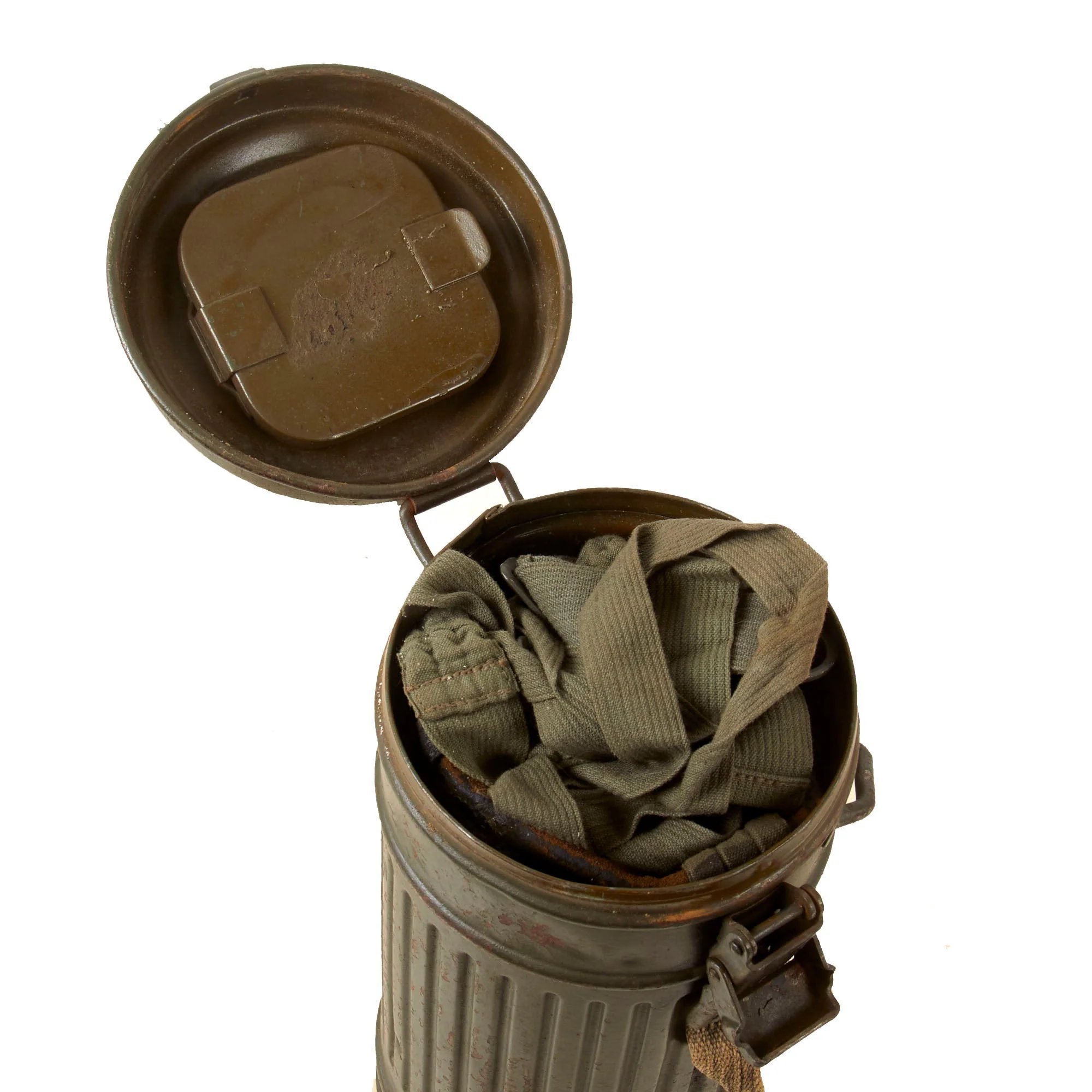 Original German WWII M30 Size 2 Gas Mask with FE55 Filter and Can - Dated 1937 — image 3