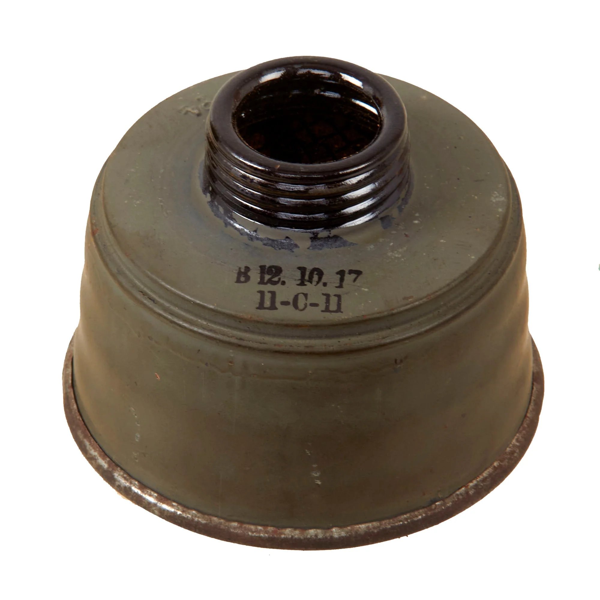 Original Imperial German WWI Named M1917 Ledermaske Gas Mask & Canister with Original Ersatz Carrying Strap & Unopened Filter — image 10