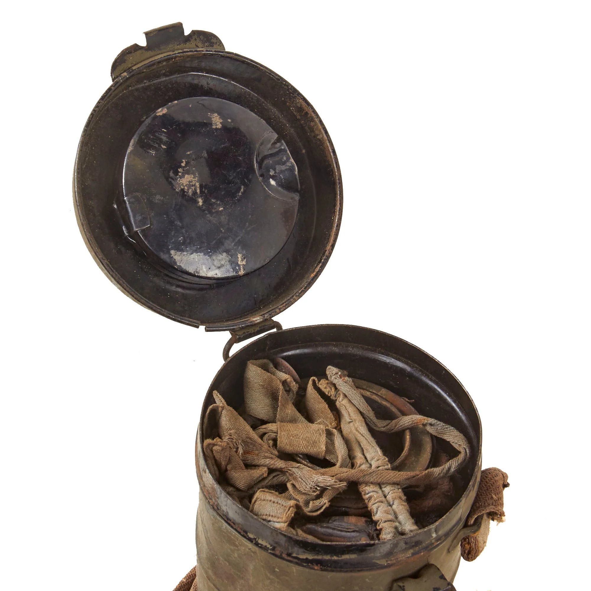 Original Imperial German WWI Named M1917 Ledermaske Gas Mask & Canister with Original Ersatz Carrying Strap & Unopened Filter — image 3