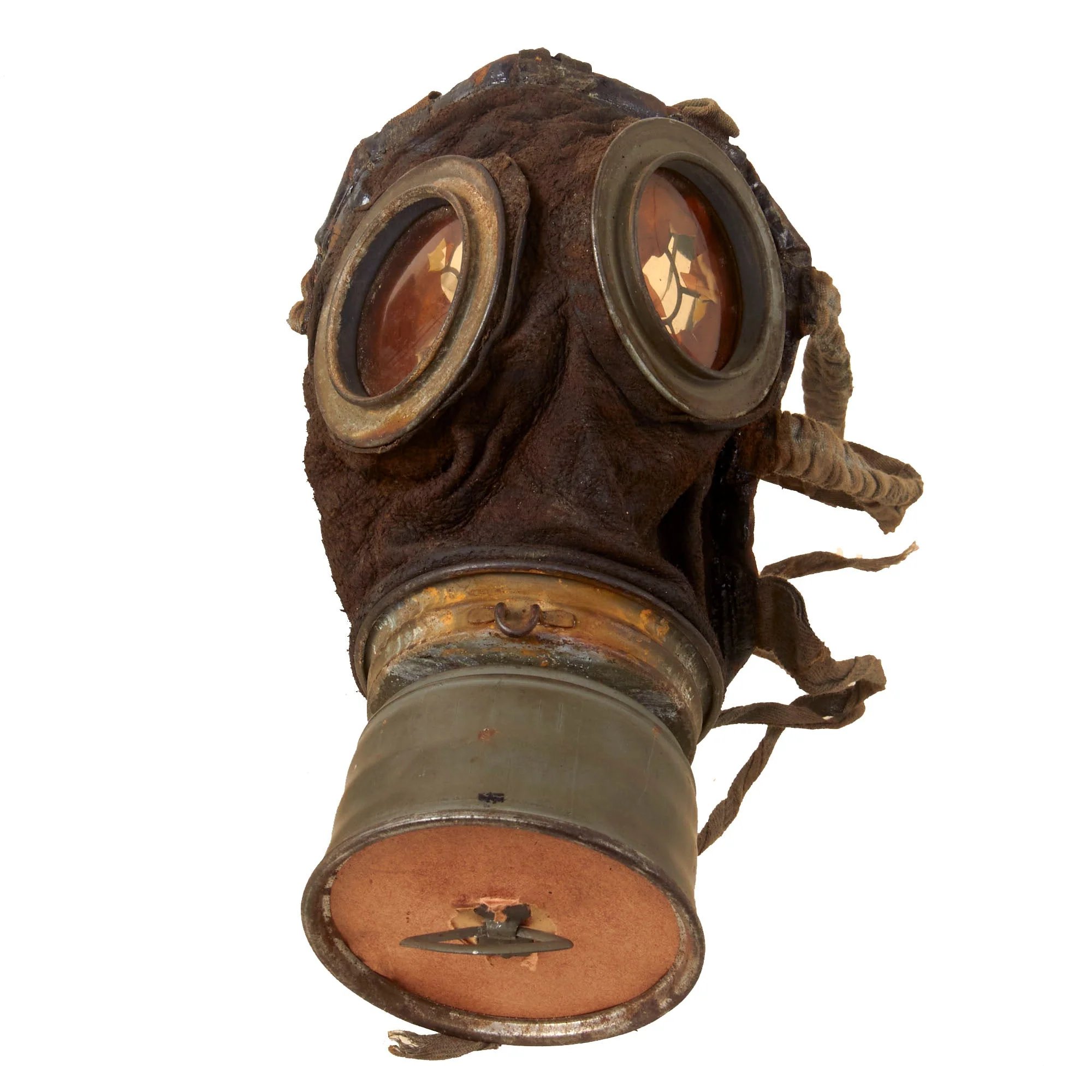 Original Imperial German WWI Named M1917 Ledermaske Gas Mask & Canister with Original Ersatz Carrying Strap & Unopened Filter — image 5