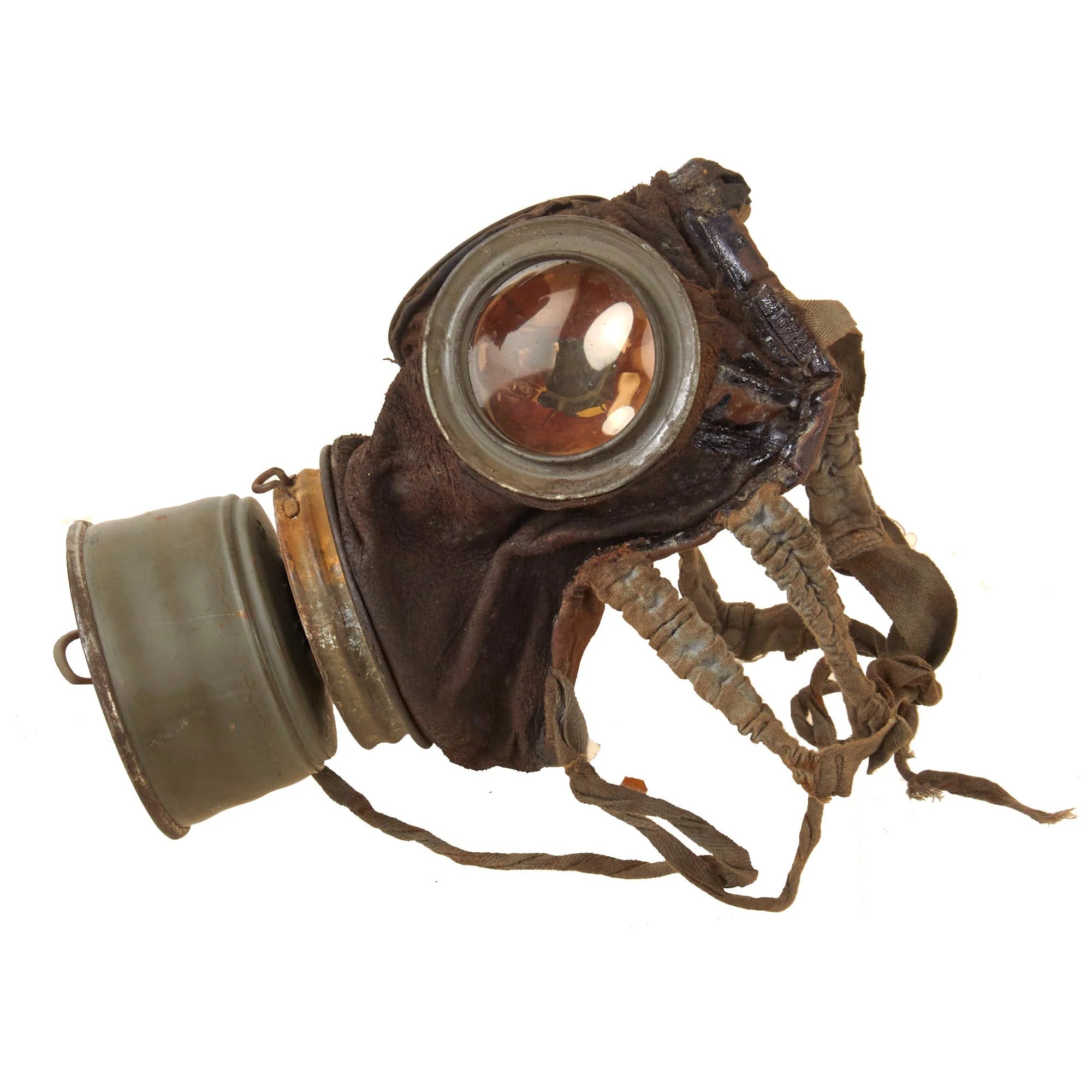 Original Imperial German WWI Named M1917 Ledermaske Gas Mask & Canister with Original Ersatz Carrying Strap & Unopened Filter — image 6