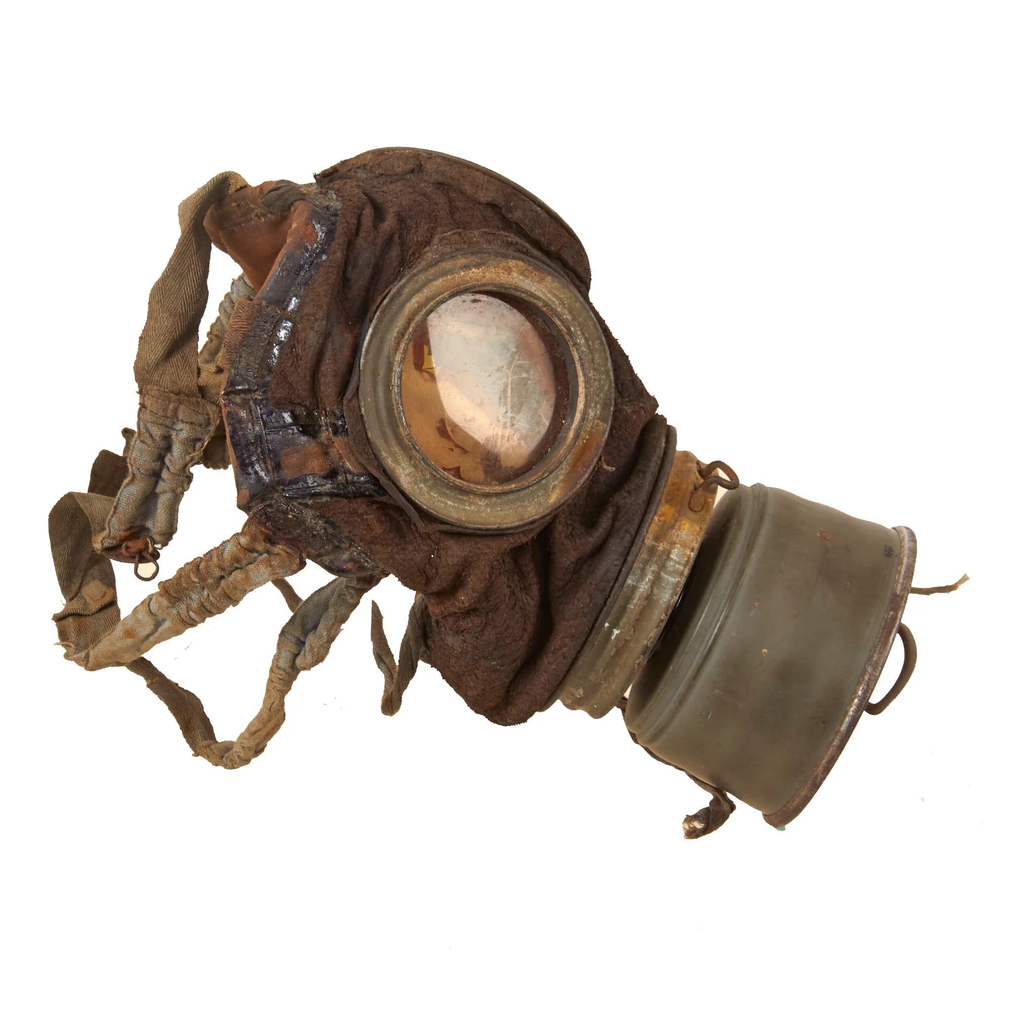 Original Imperial German WWI Named M1917 Ledermaske Gas Mask & Canister with Original Ersatz Carrying Strap & Unopened Filter — image 7