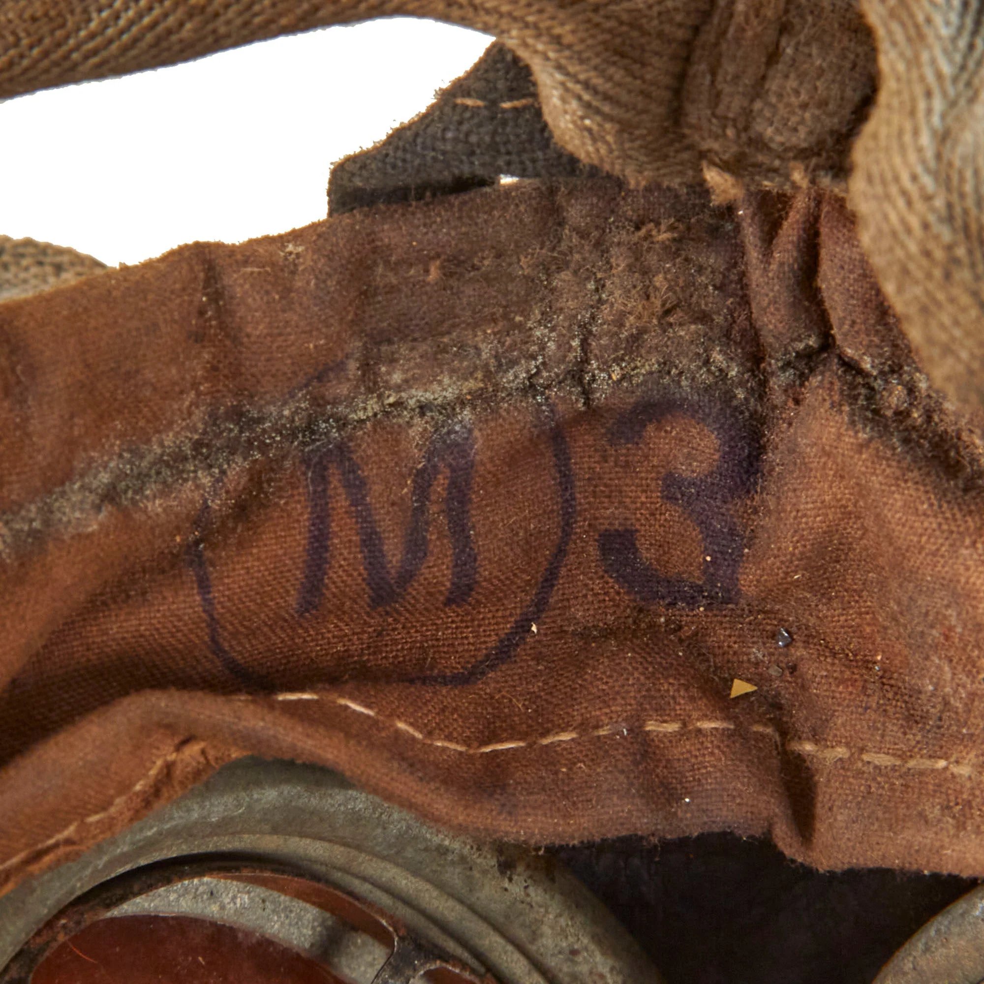 Original Imperial German WWI Named M1917 Ledermaske Gas Mask & Canister with Original Ersatz Carrying Strap & Unopened Filter — image 9
