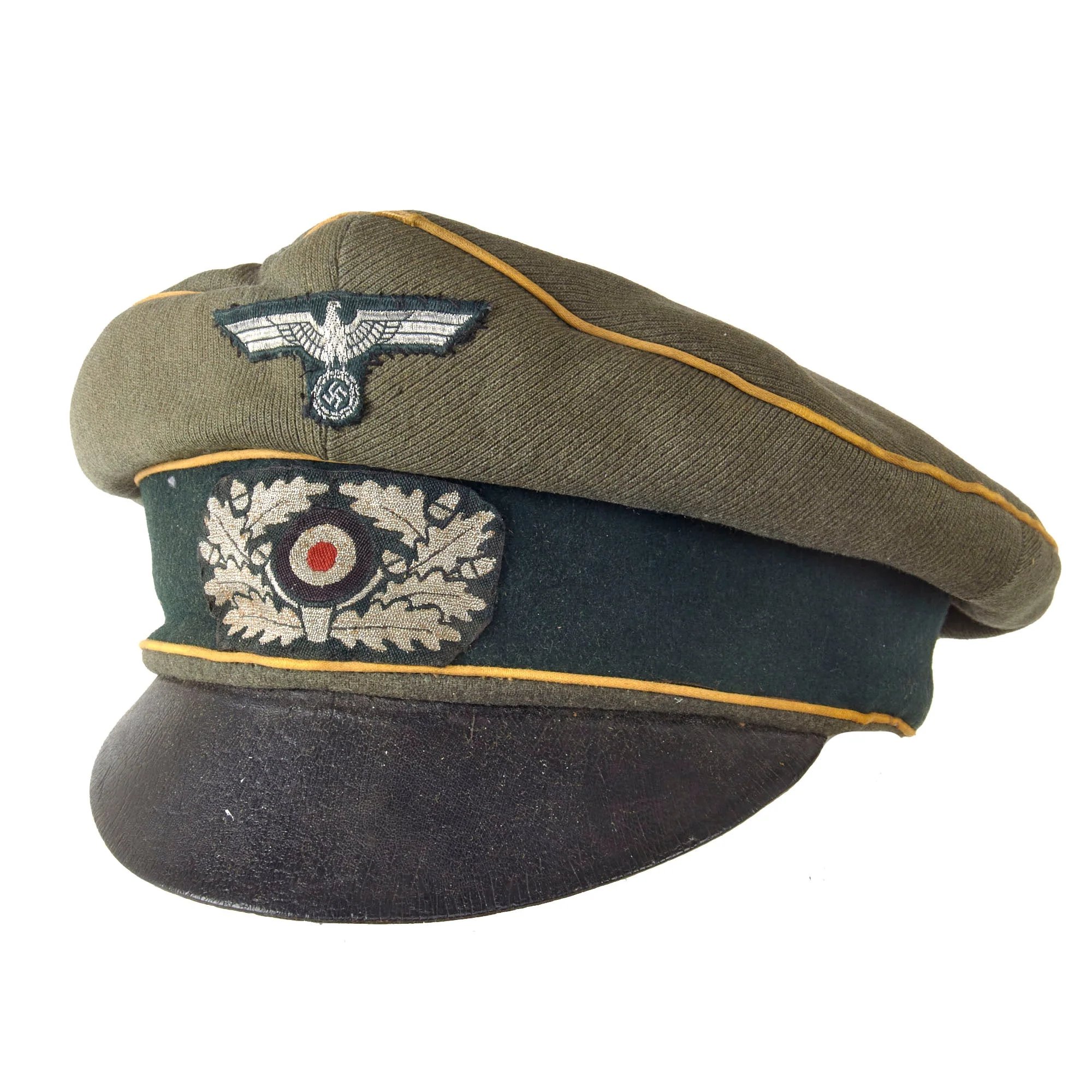 Original German WWII Heer Army Infantry Officer Schirmmütze Visor Crush Cap with BeVo Insignia by EREL Extra - Double Marked — image 3