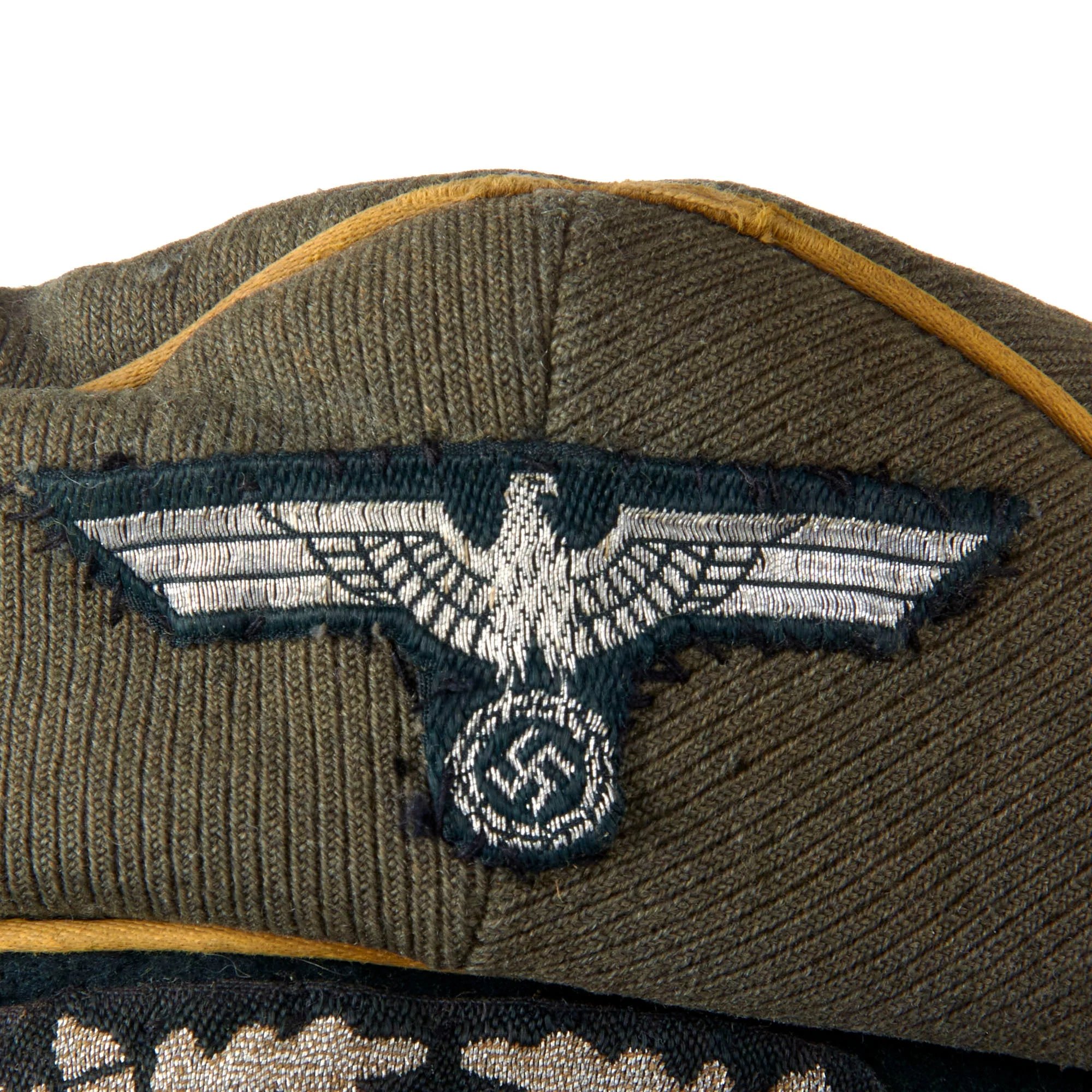 Original German WWII Heer Army Infantry Officer Schirmmütze Visor Crush Cap with BeVo Insignia by EREL Extra - Double Marked — image 4
