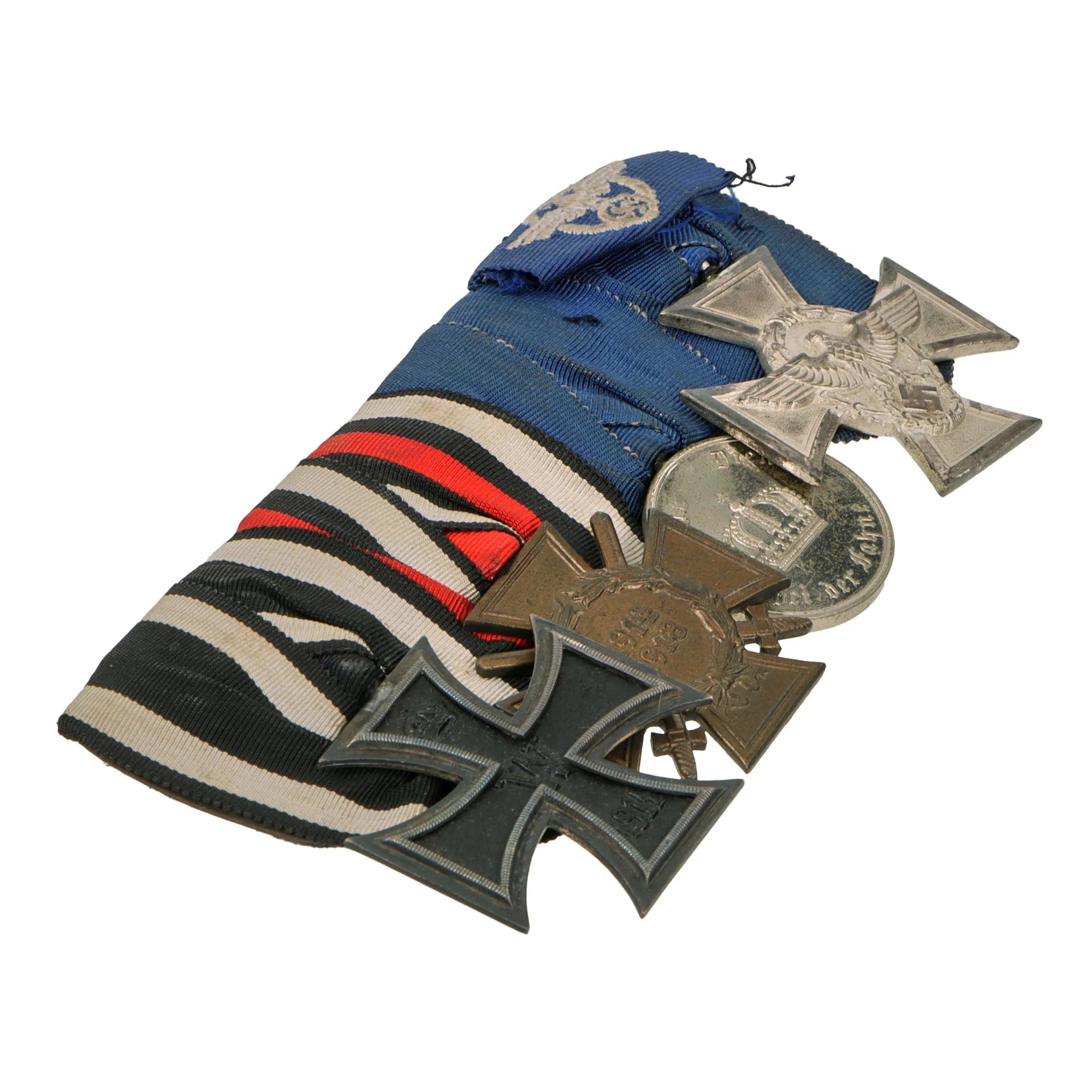 Original German WWI & WWII Medal Bar Featuring Iron Cross 1914 2nd Class & 18 Year Police Service Medal - 4 Total Medals — image 10