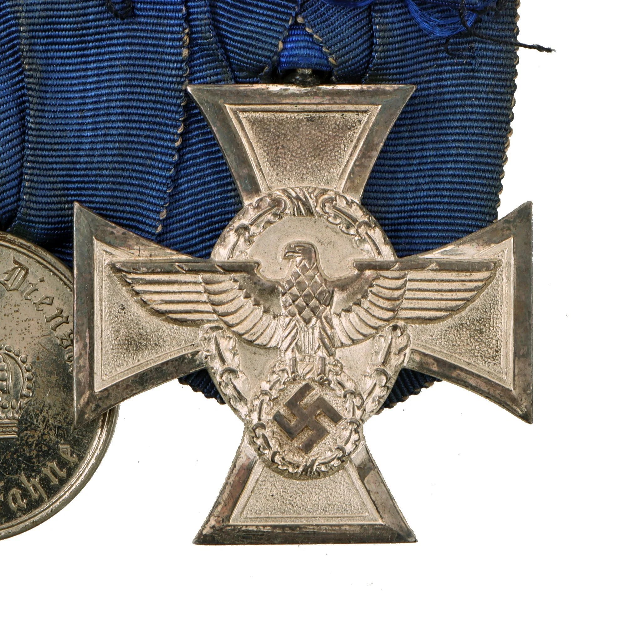 Original German WWI & WWII Medal Bar Featuring Iron Cross 1914 2nd Class & 18 Year Police Service Medal - 4 Total Medals — image 5
