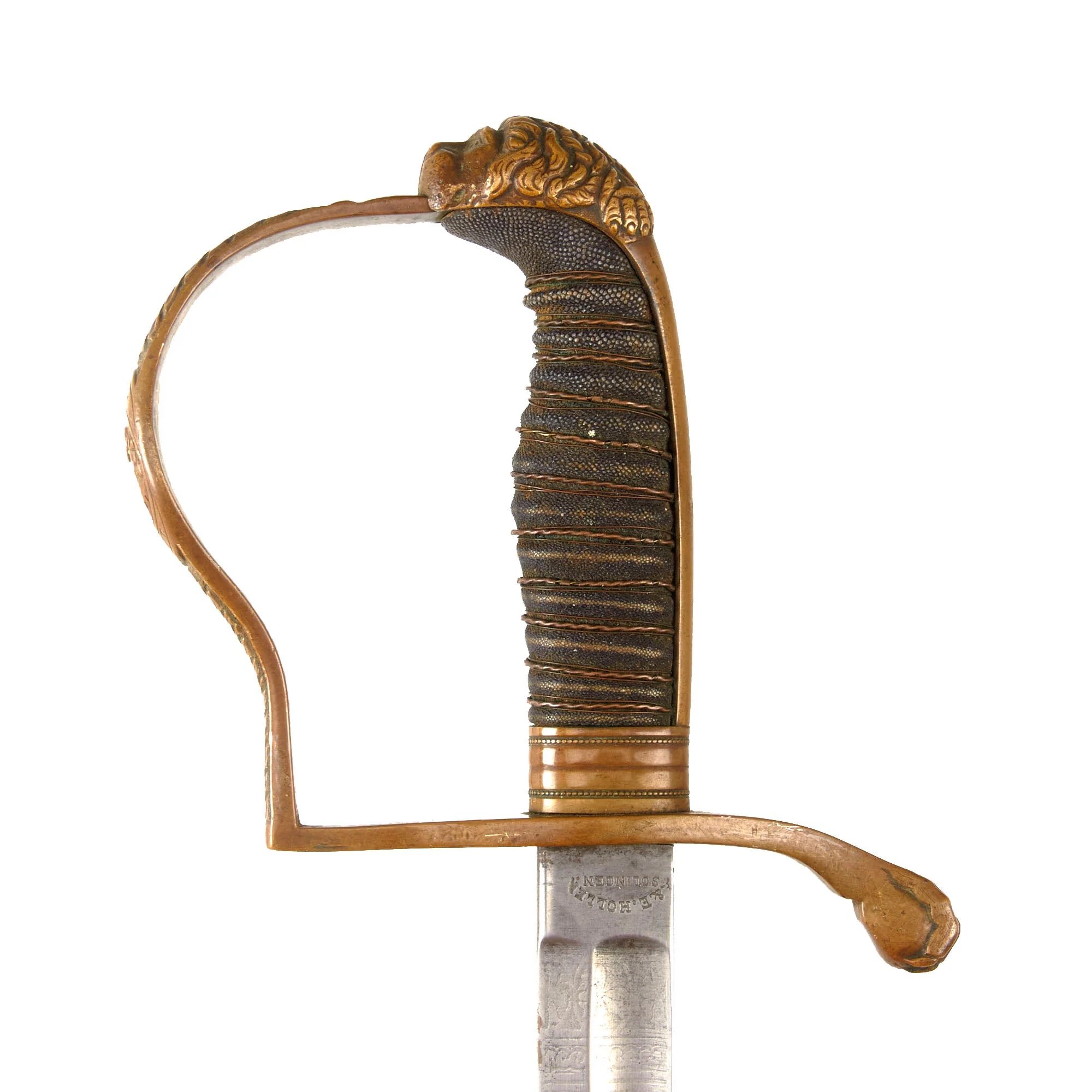 Original German Pre-Franco Prussian War Lippstadt Lion's Head Officer's Sword with City Coat of Arms on Guard & Scabbard by A&E. Holler of Solingen — image 11