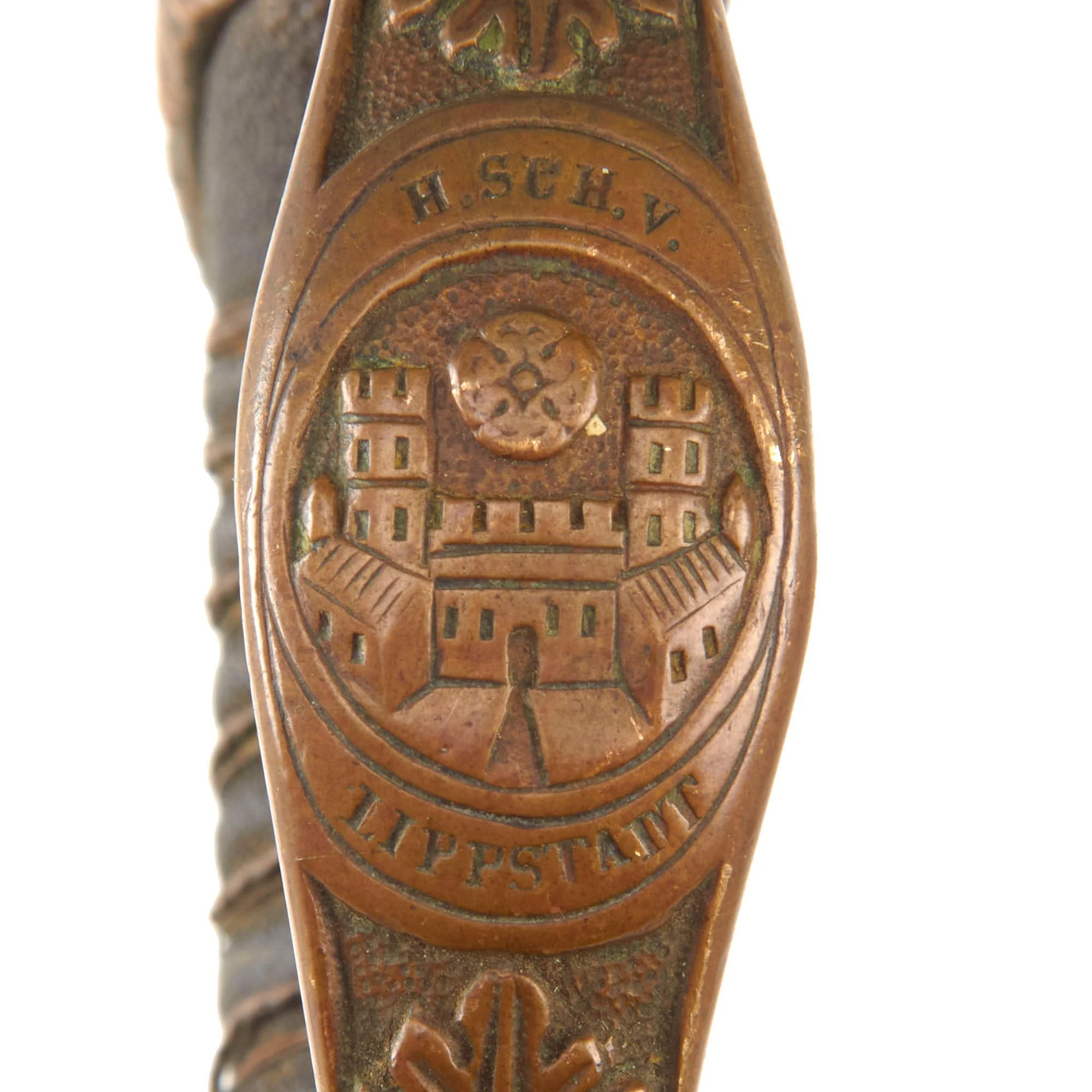 Original German Pre-Franco Prussian War Lippstadt Lion's Head Officer's Sword with City Coat of Arms on Guard & Scabbard by A&E. Holler of Solingen — image 7