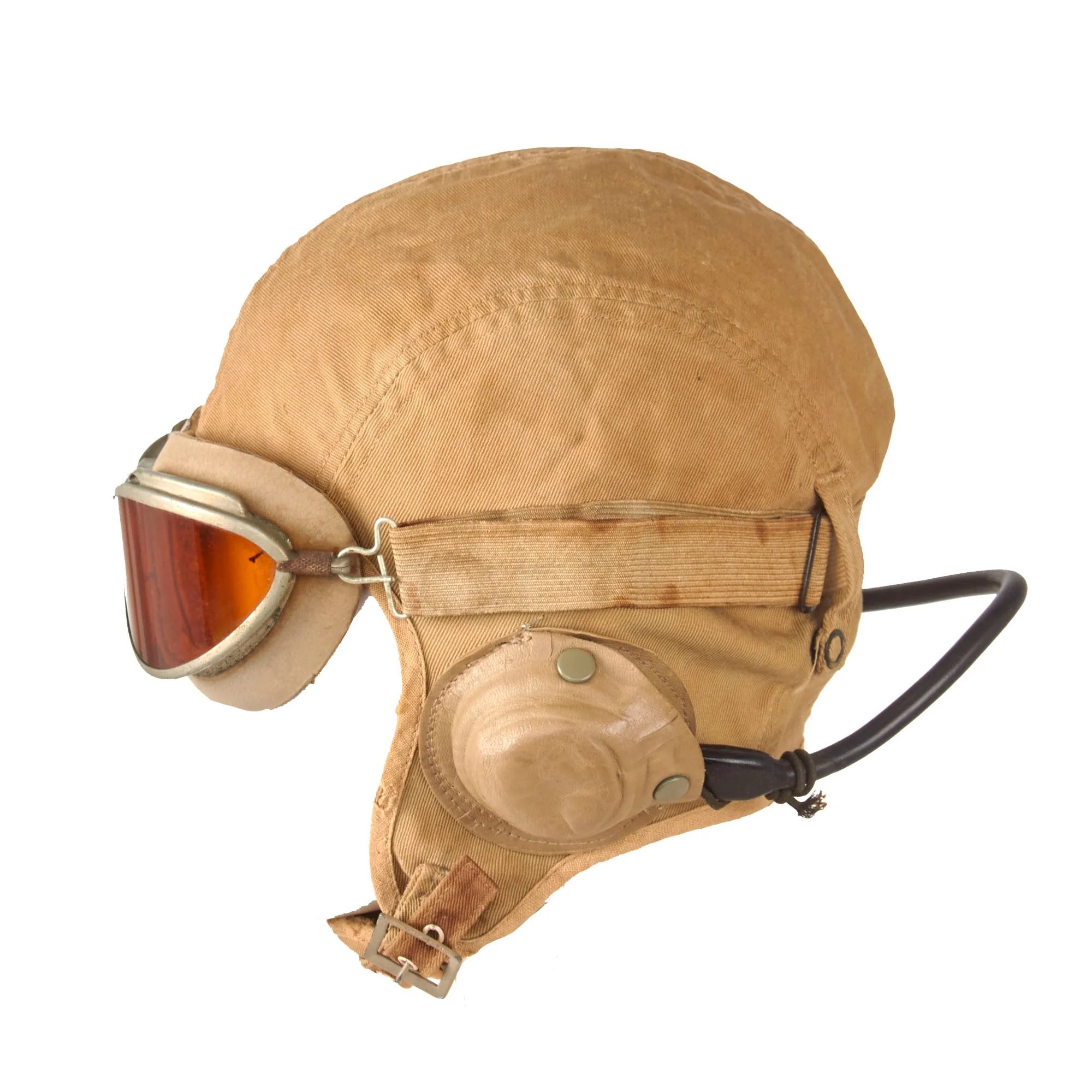 Original U.S. WWII USN / USMC NAF 1092S Cloth Flight Helmet by Beck with TH-37 Earphones and AN-6530 Goggles — image 7