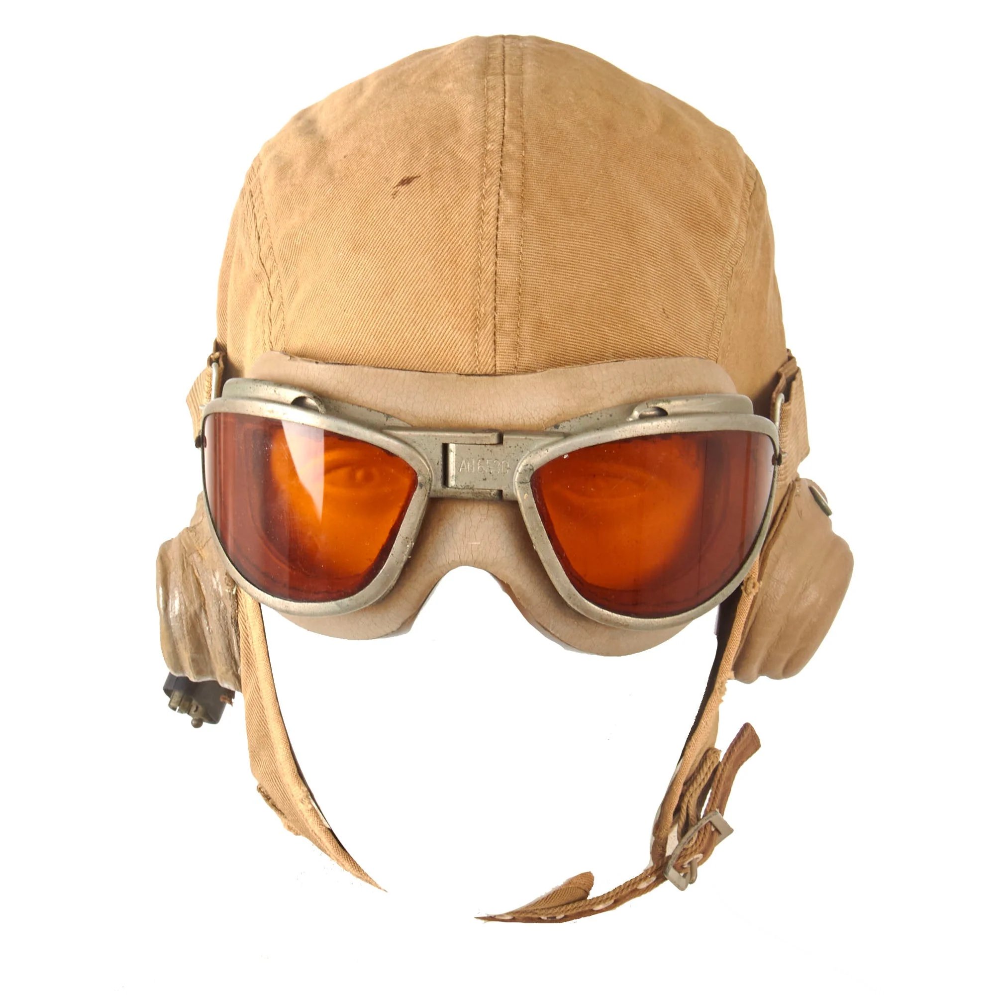 Original U.S. WWII USN / USMC NAF 1092S Cloth Flight Helmet by Beck with TH-37 Earphones and AN-6530 Goggles — image 9