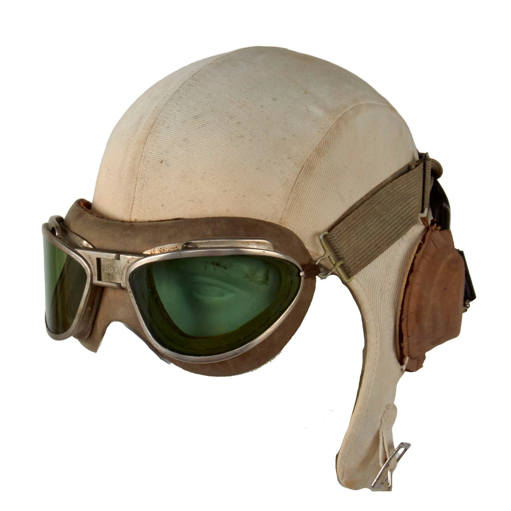 Original U.S. WWII Named Early War Navy USMC White Summer Flight Helmet with Installed TH-37 Earphones & AN-6530 Goggles - Joseph Earl Orwig — image 2