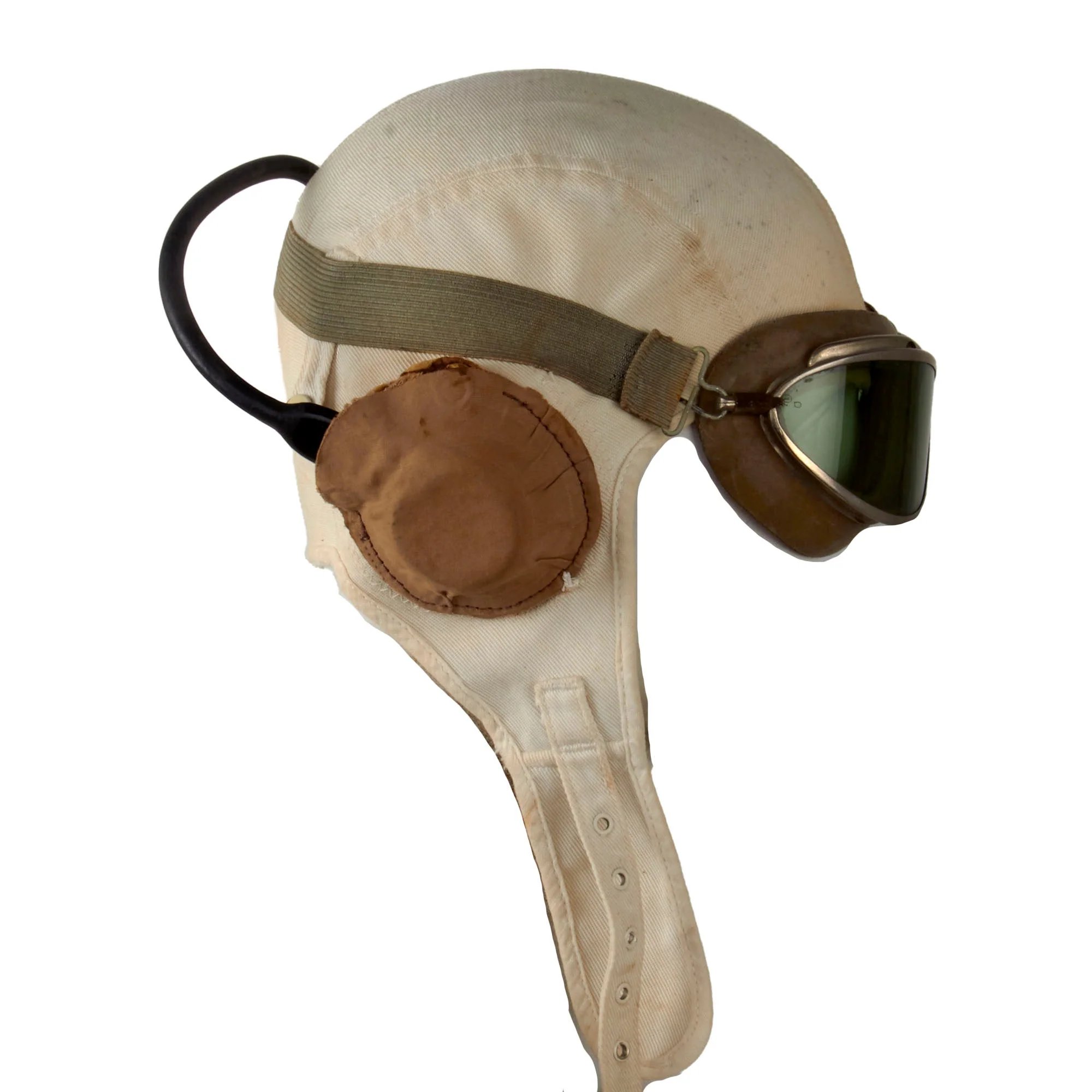 Original U.S. WWII Named Early War Navy USMC White Summer Flight Helmet with Installed TH-37 Earphones & AN-6530 Goggles - Joseph Earl Orwig — image 4