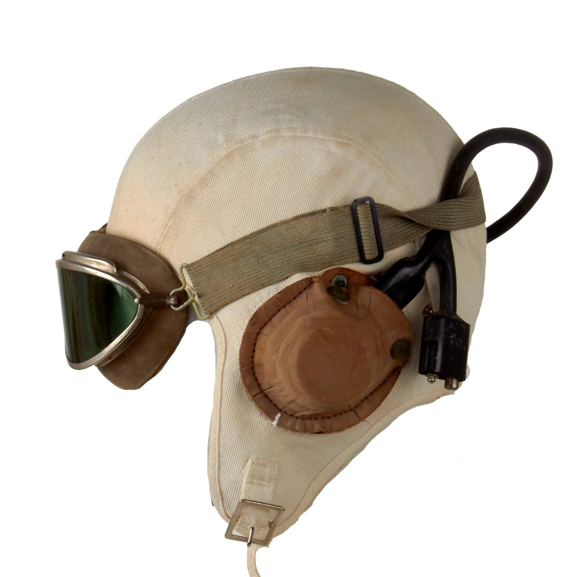 Original U.S. WWII Named Early War Navy USMC White Summer Flight Helmet with Installed TH-37 Earphones & AN-6530 Goggles - Joseph Earl Orwig — image 9