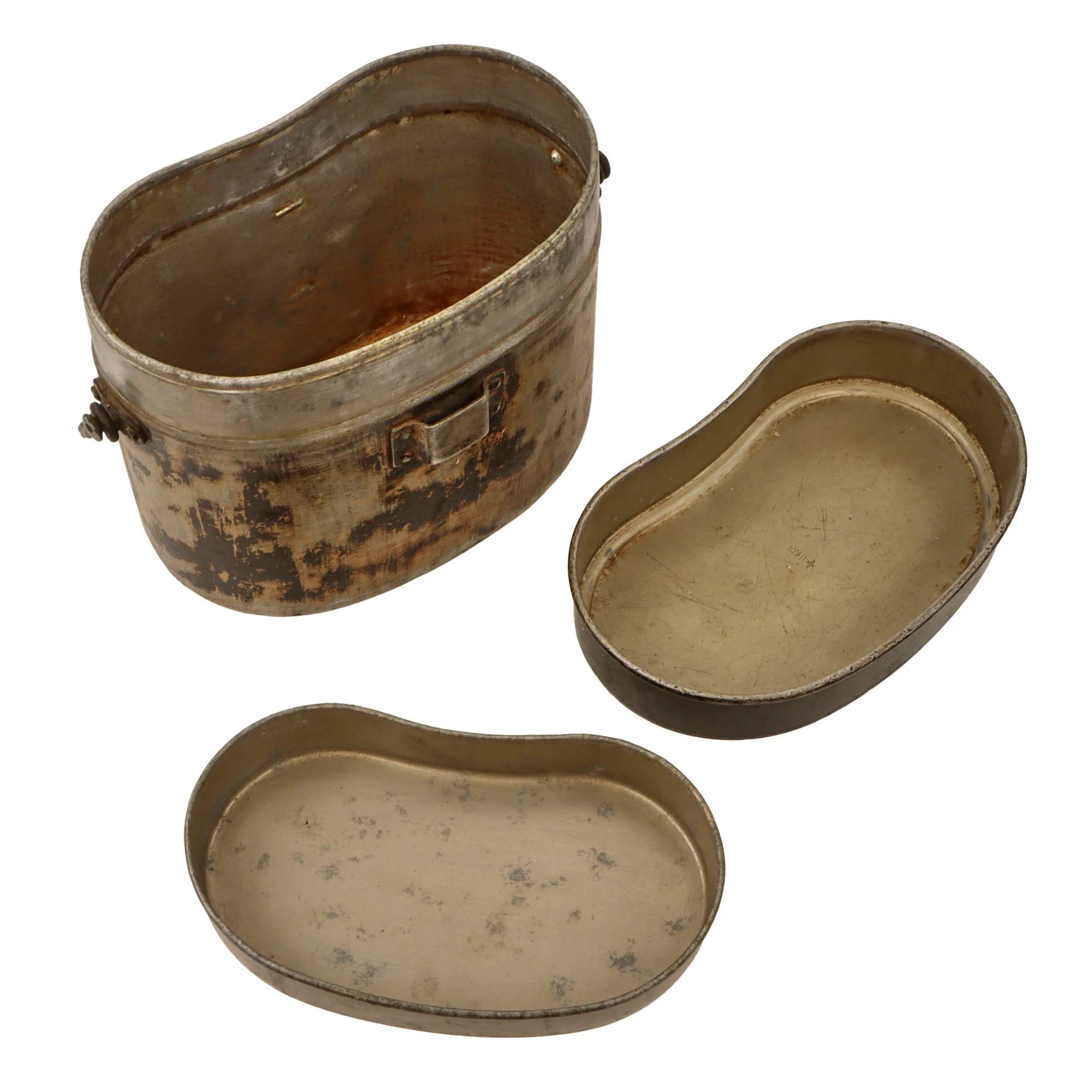 Original Japanese WWII 1943 Dated Messkit and 1934 Dated Aluminum Canteen With Canvas Carrier - 2 Items — image 4