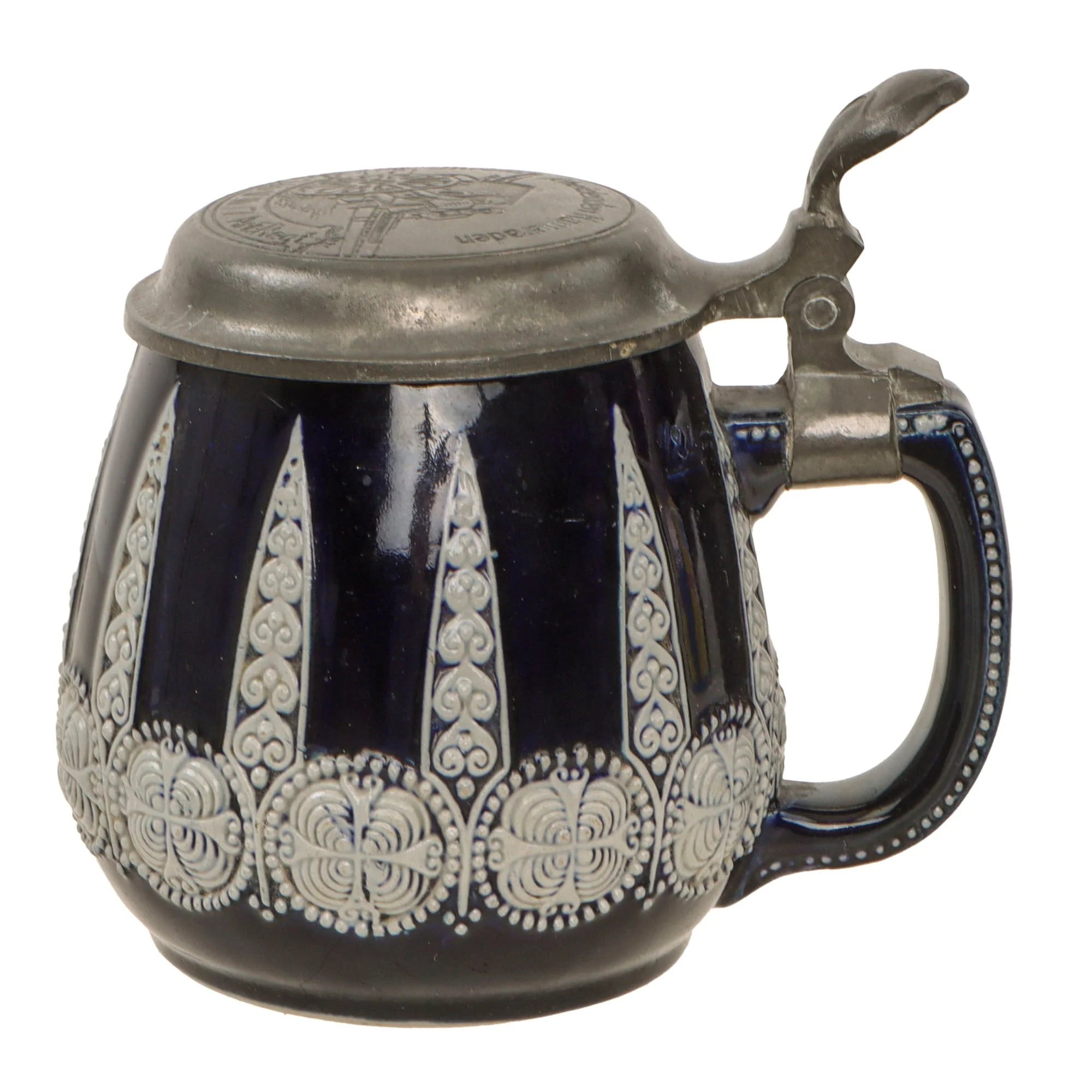 Original German WWII Salt Glaze Beer Stein with Named Hinged Lid & Field Cannon Motif by Strahlein of Nurnberg - Field Artillery — image 7