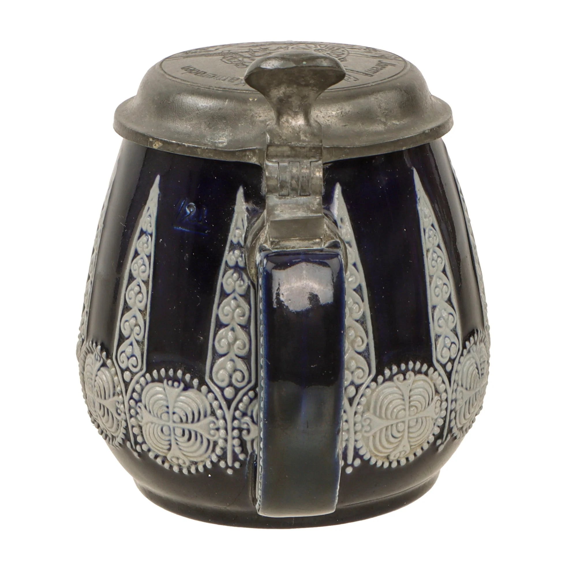 Original German WWII Salt Glaze Beer Stein with Named Hinged Lid & Field Cannon Motif by Strahlein of Nurnberg - Field Artillery — image 8