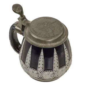 Original German WWII Salt Glaze Beer Stein with Named Hinged …