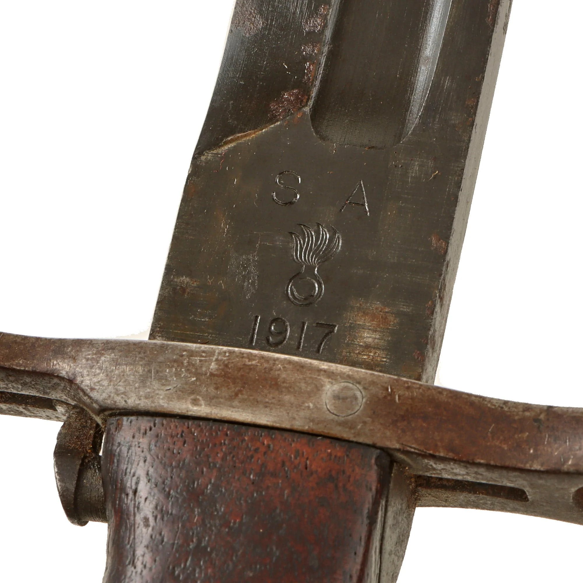 Original U.S. WWI & WWII M1905 Springfield 16 inch Rifle Bayonet Marked S.A. with M3 Scabbard - Dated 1917 — image 5