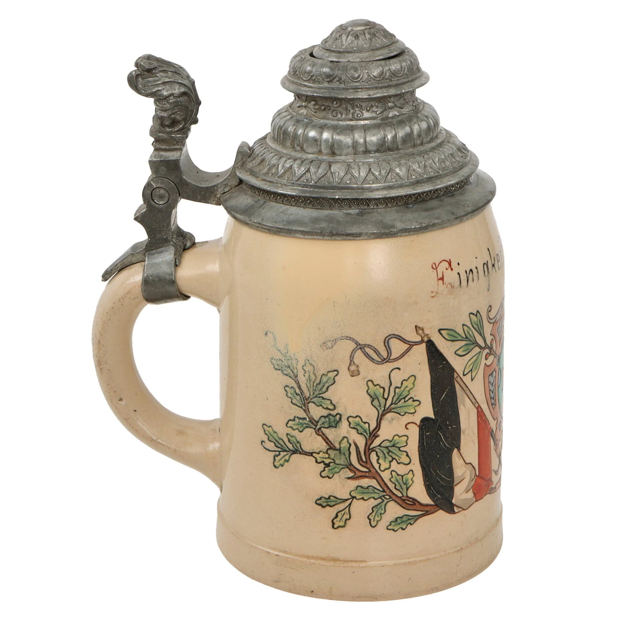 Original Imperial German Franco-Prussian War 1871 Lidded Beer Stein - 'Unity is Strength' - Damage to Lid — image 11