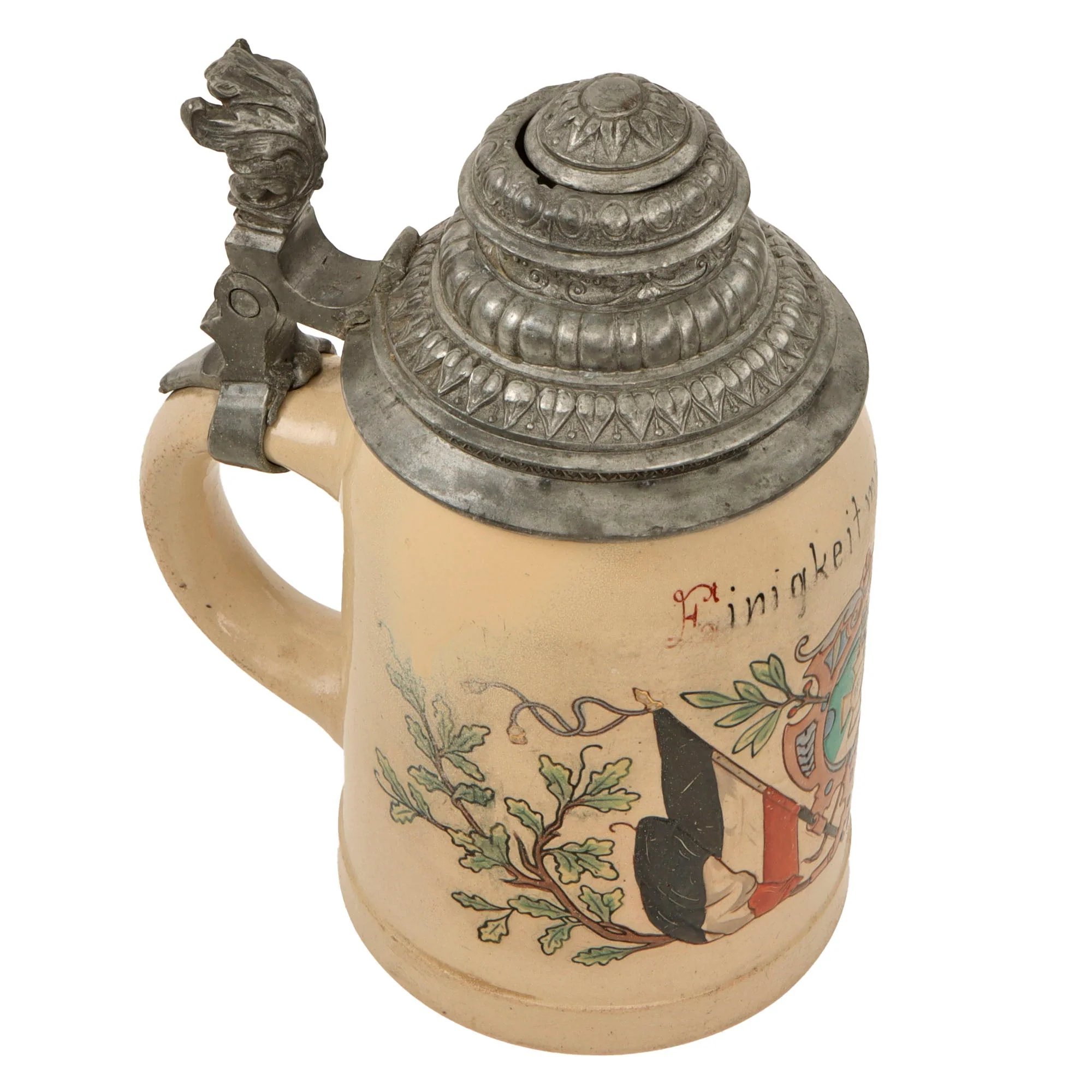 Original Imperial German Franco-Prussian War 1871 Lidded Beer Stein - 'Unity is Strength' - Damage to Lid — image 3
