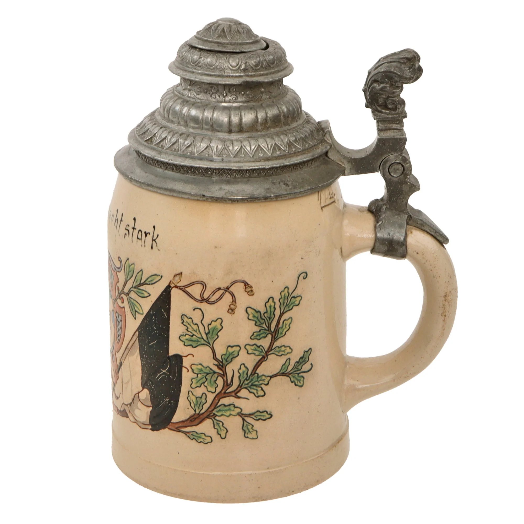 Original Imperial German Franco-Prussian War 1871 Lidded Beer Stein - 'Unity is Strength' - Damage to Lid — image 6
