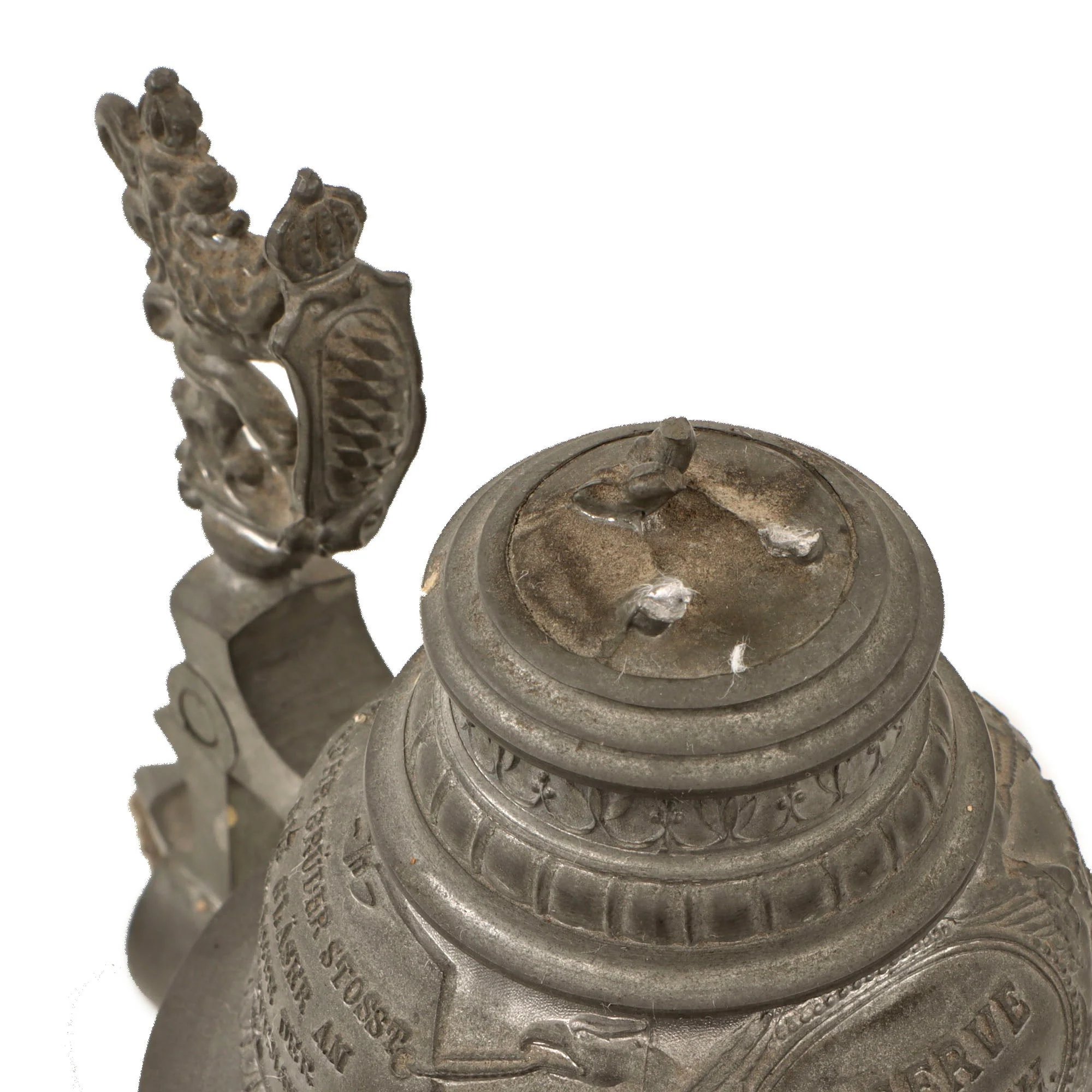 Original German Pre-WWII Veterinary Unit Beer Stein with Depiction of Munich Maid & Damaged Hinged Lid - Dated 1936 — image 6