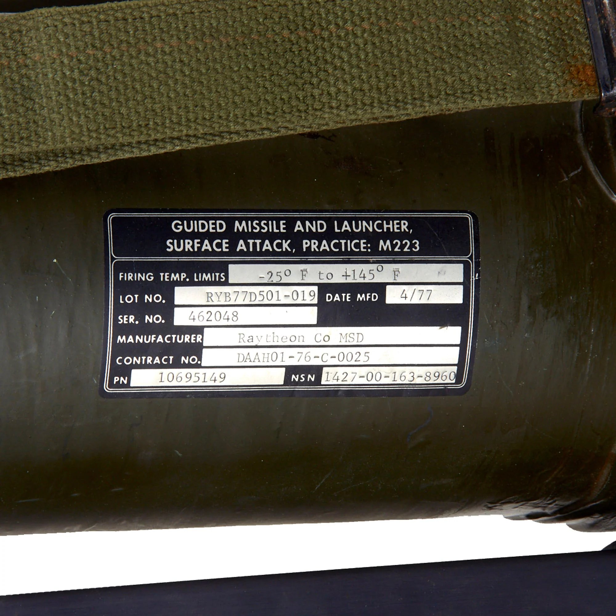 Original U.S. Persian Gulf War Practice M223 M47 Dragon Anti-Tank Guided Missile Launcher - Inert - Dated 1977 — image 5