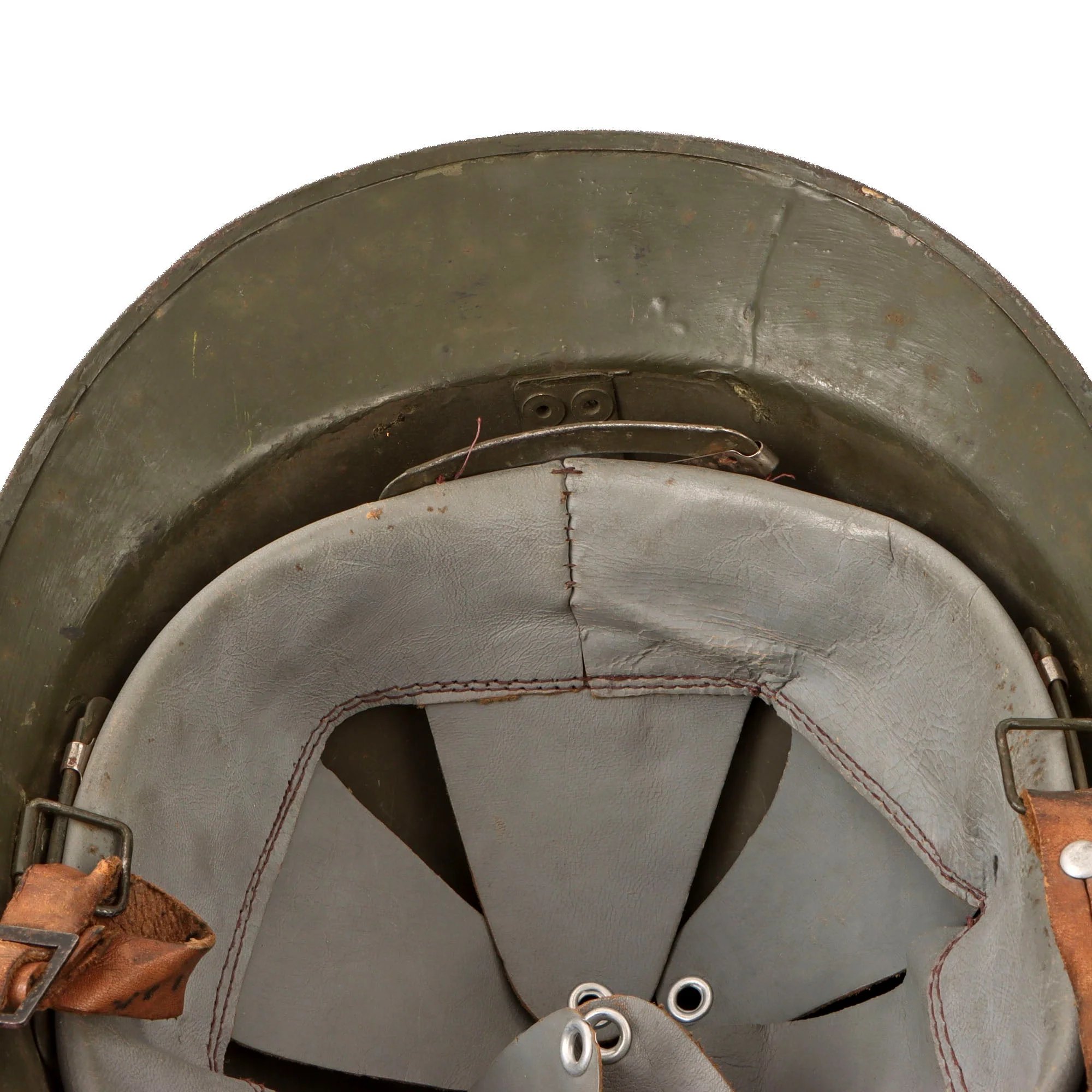 Original French WWII M1926 Adrian Helmet with Chinstrap & French Air Force Badge - Replacement Liner — image 11