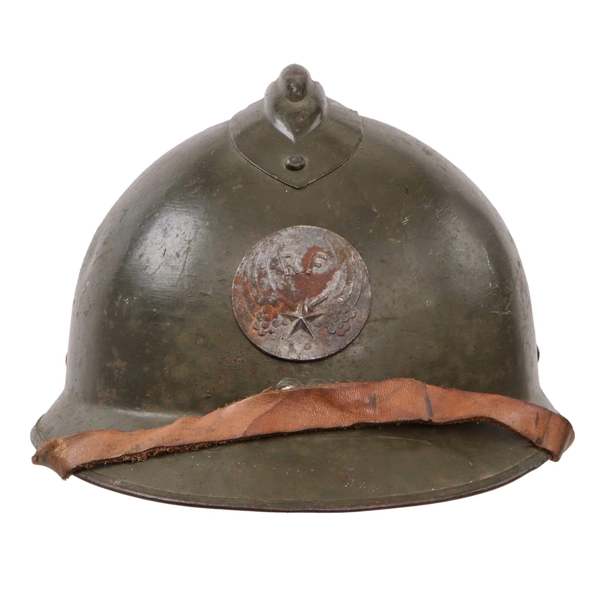 Original French WWII M1926 Adrian Helmet with Chinstrap & French Air Force Badge - Replacement Liner — image 2