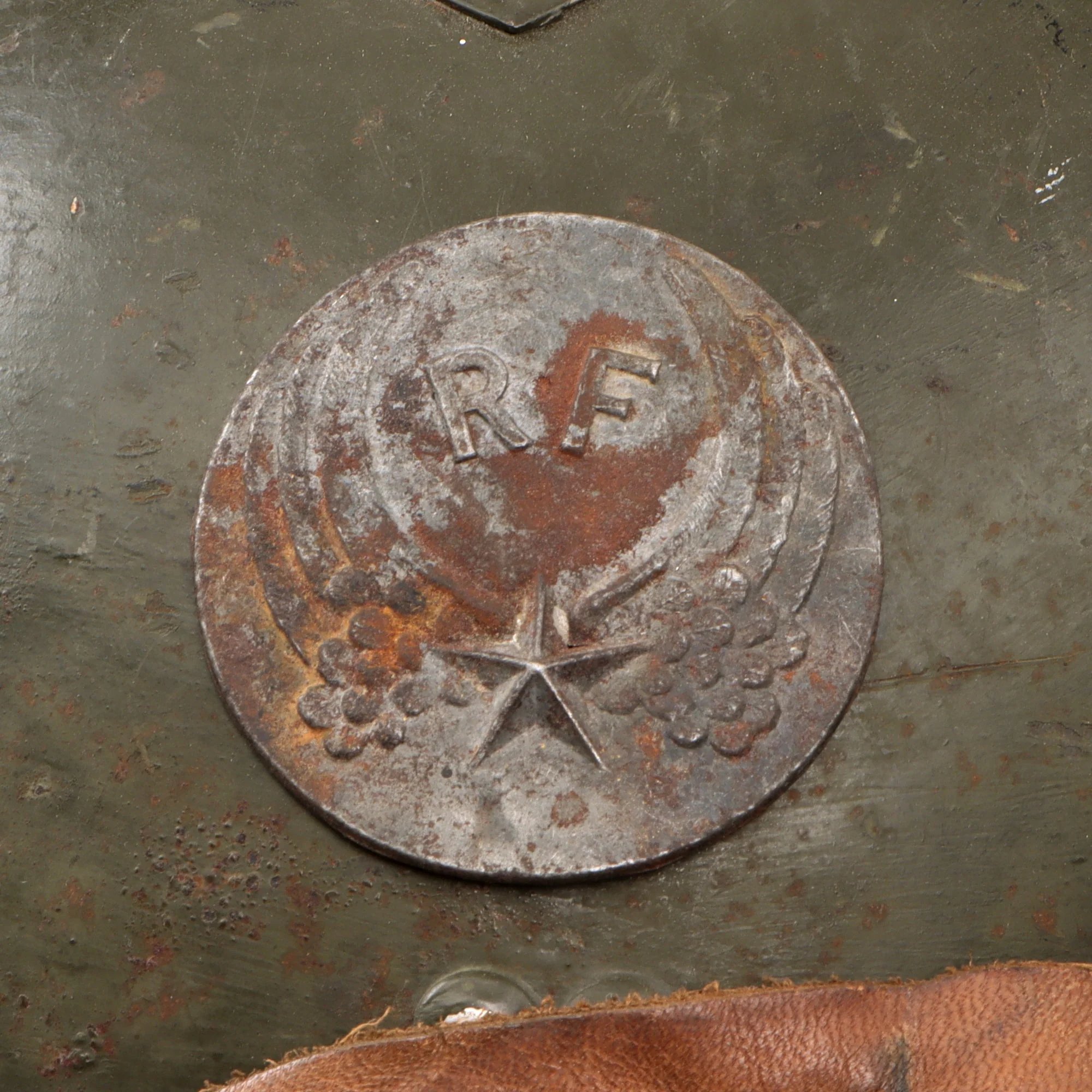 Original French WWII M1926 Adrian Helmet with Chinstrap & French Air Force Badge - Replacement Liner — image 3